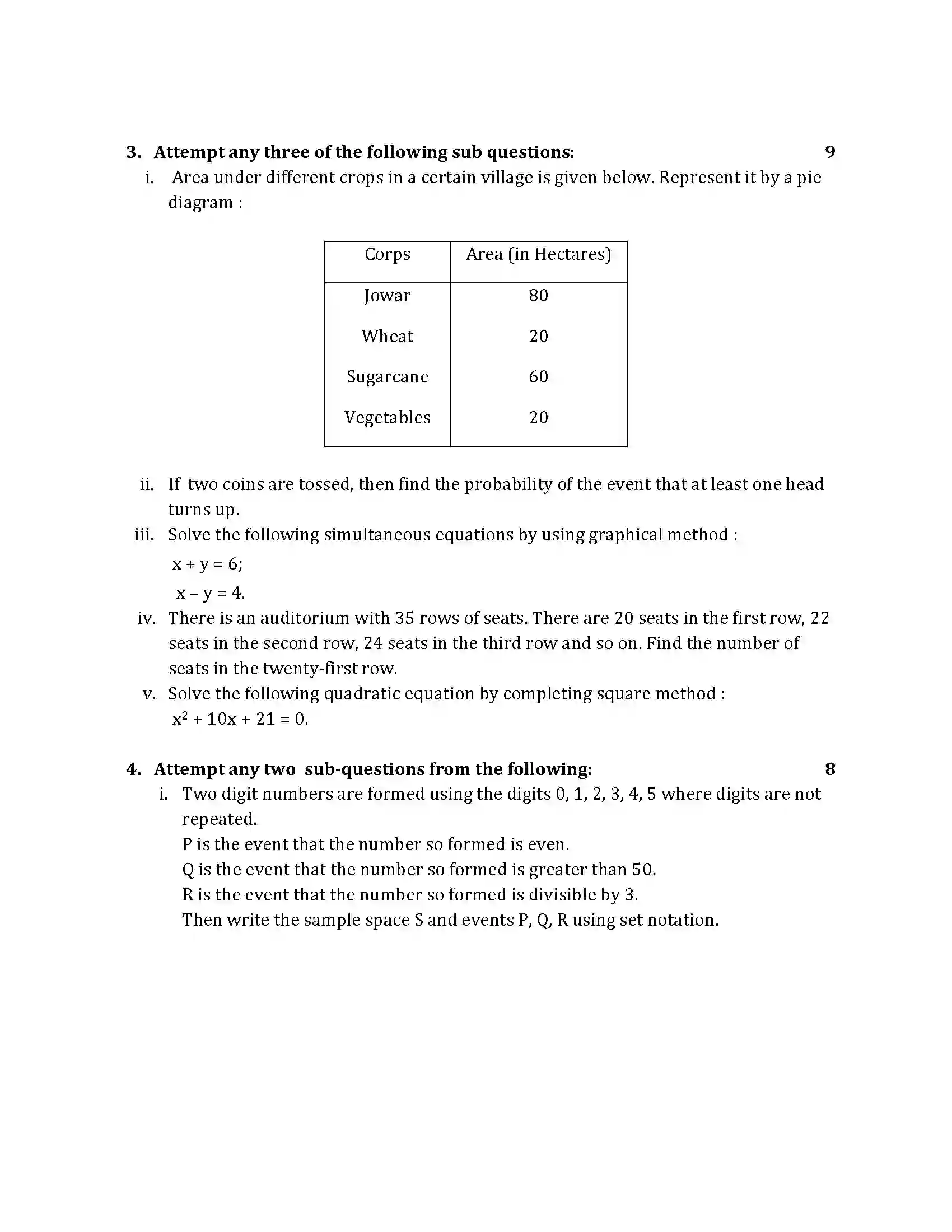 Maharashtra Board Class 10th 2015 Mathematics Algebra - 2015 Previous Year Paper 2