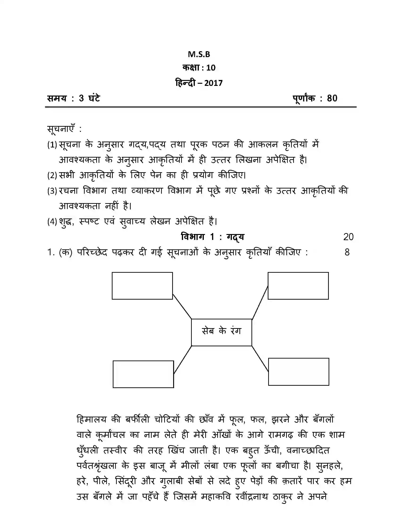 Maharashtra Board Class 10th 2017 Hindi - 2017 Previous Year Paper 1