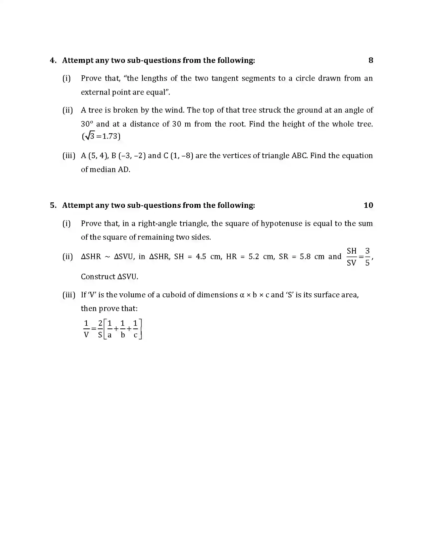 Maharashtra Board Class 10th 2018 Mathematics Geometry - 2018 Previous Year Paper 3