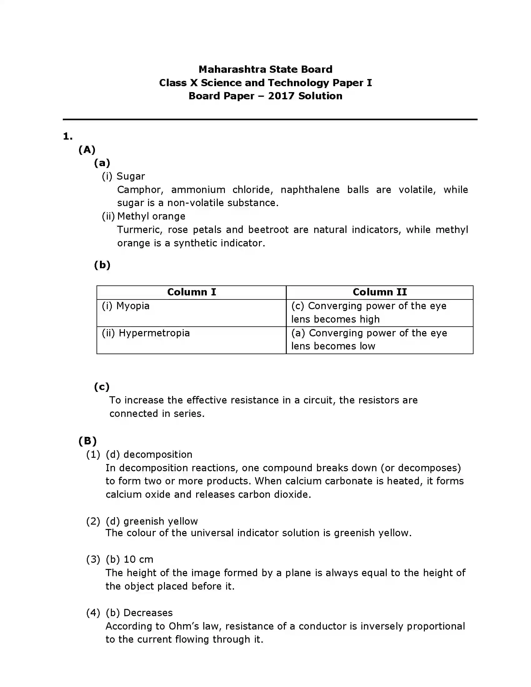 Maharashtra Board Class 10th 2018 Science & Technology - 2018 - Paper-2 Previous Year Paper 3