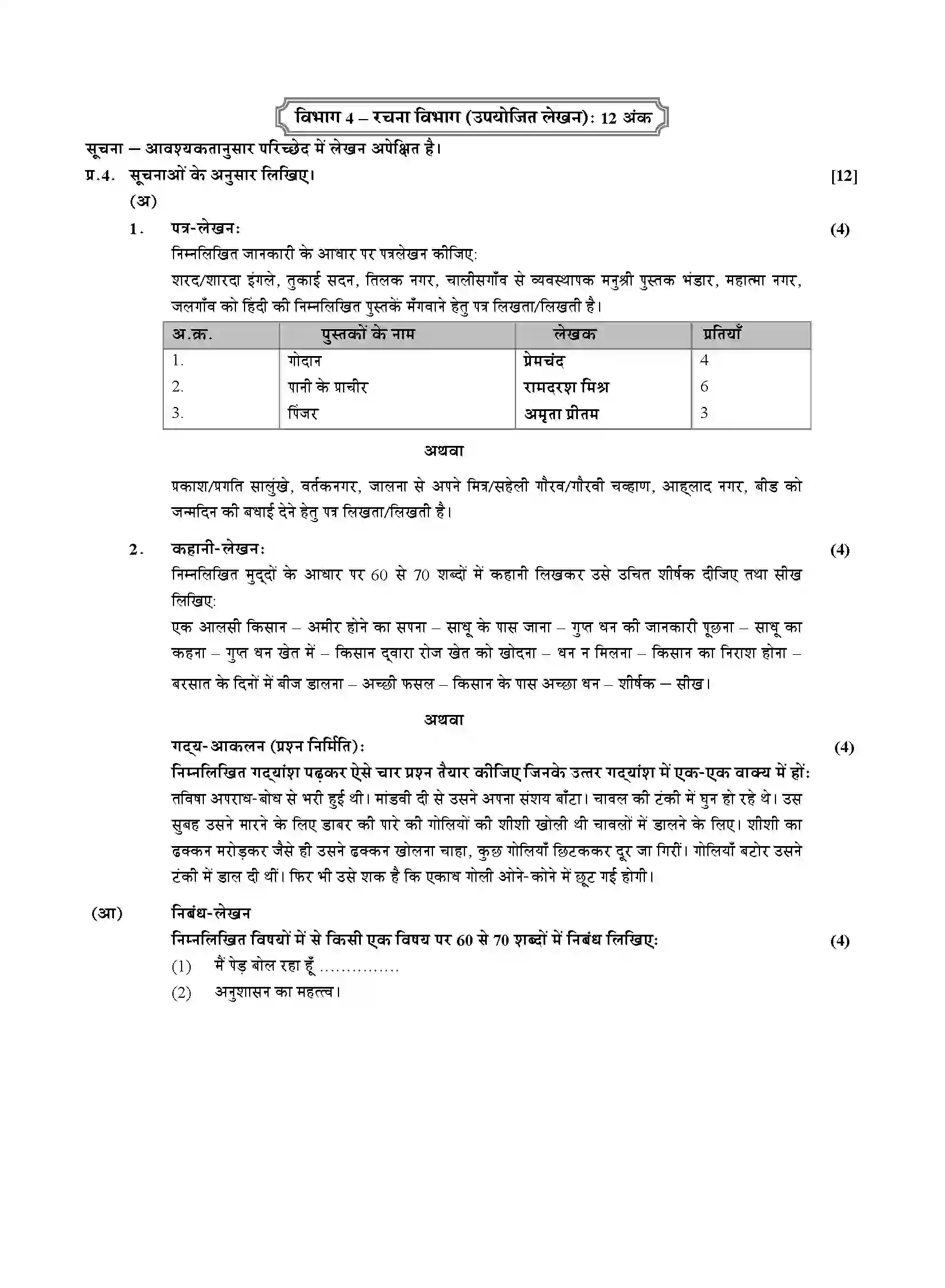 Maharashtra Board Class 10th 2020 Hindi Composite Lokvani - March 2020 Previous Year Paper 4