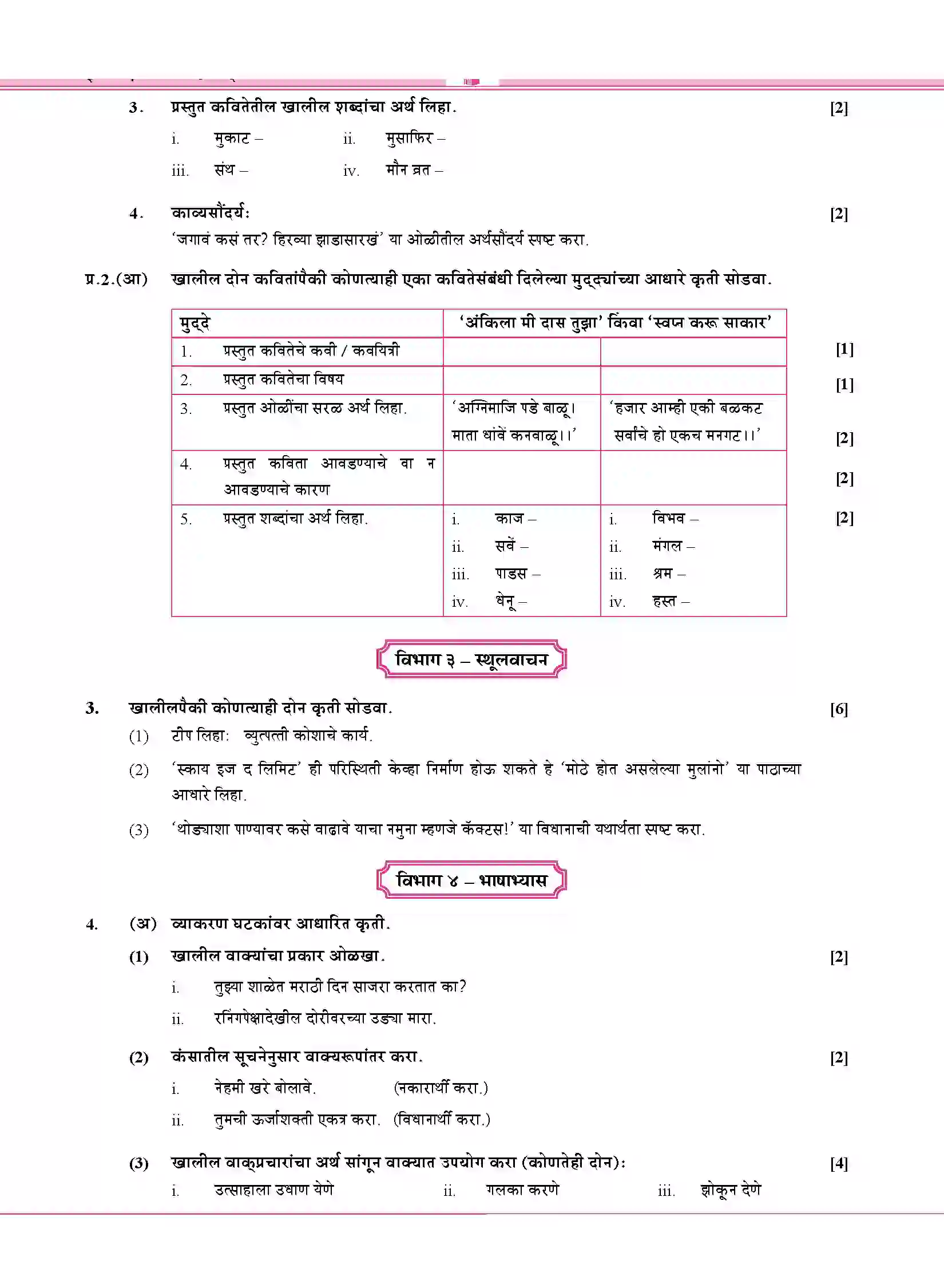 Maharashtra Board Class 10th 2020 Marathi Aksharbharati - March 2020 Previous Year Paper 4