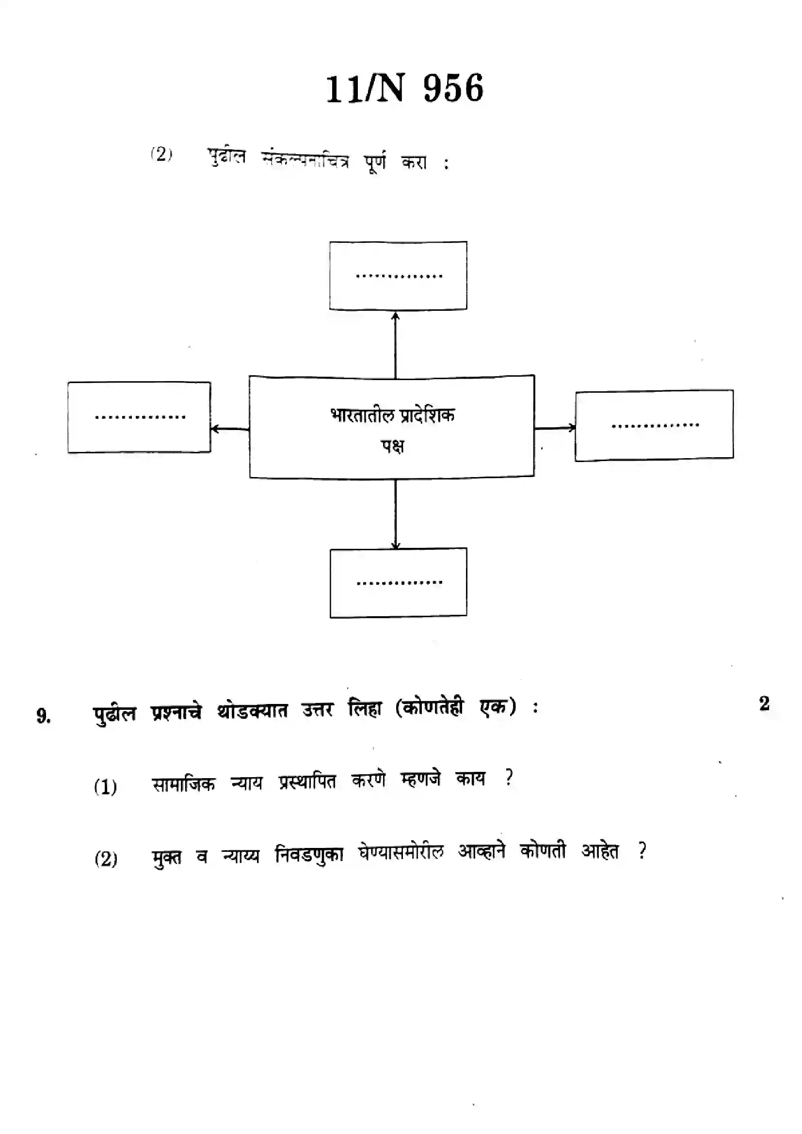 Maharashtra Board Class 10th 2023 Social Science History & Political Science - N-956 - 2023 Previous Year Paper 11