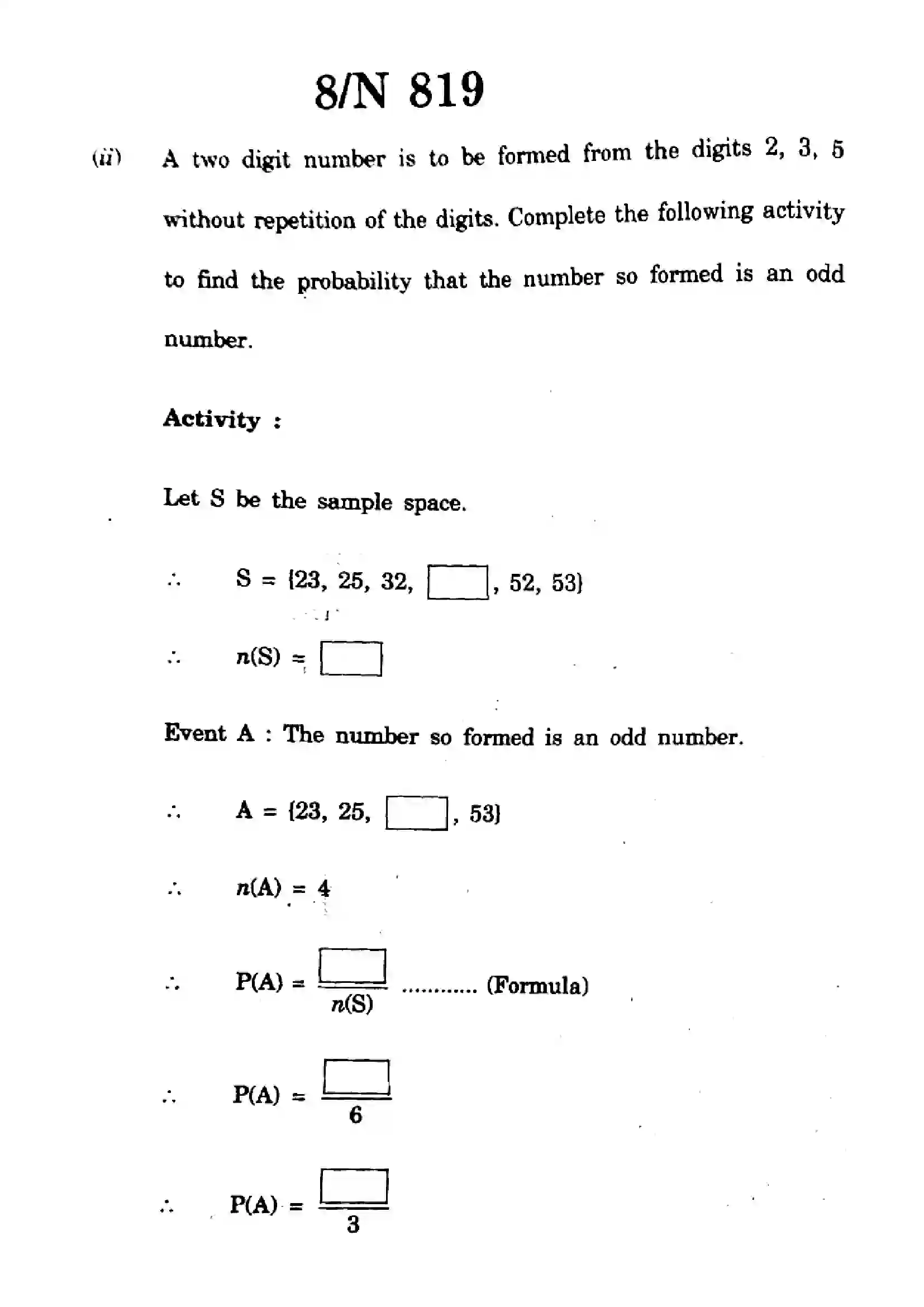 Maharashtra Board Class 10th 2025 Mathematics - Algebra - N-819 Previous Year Paper 8