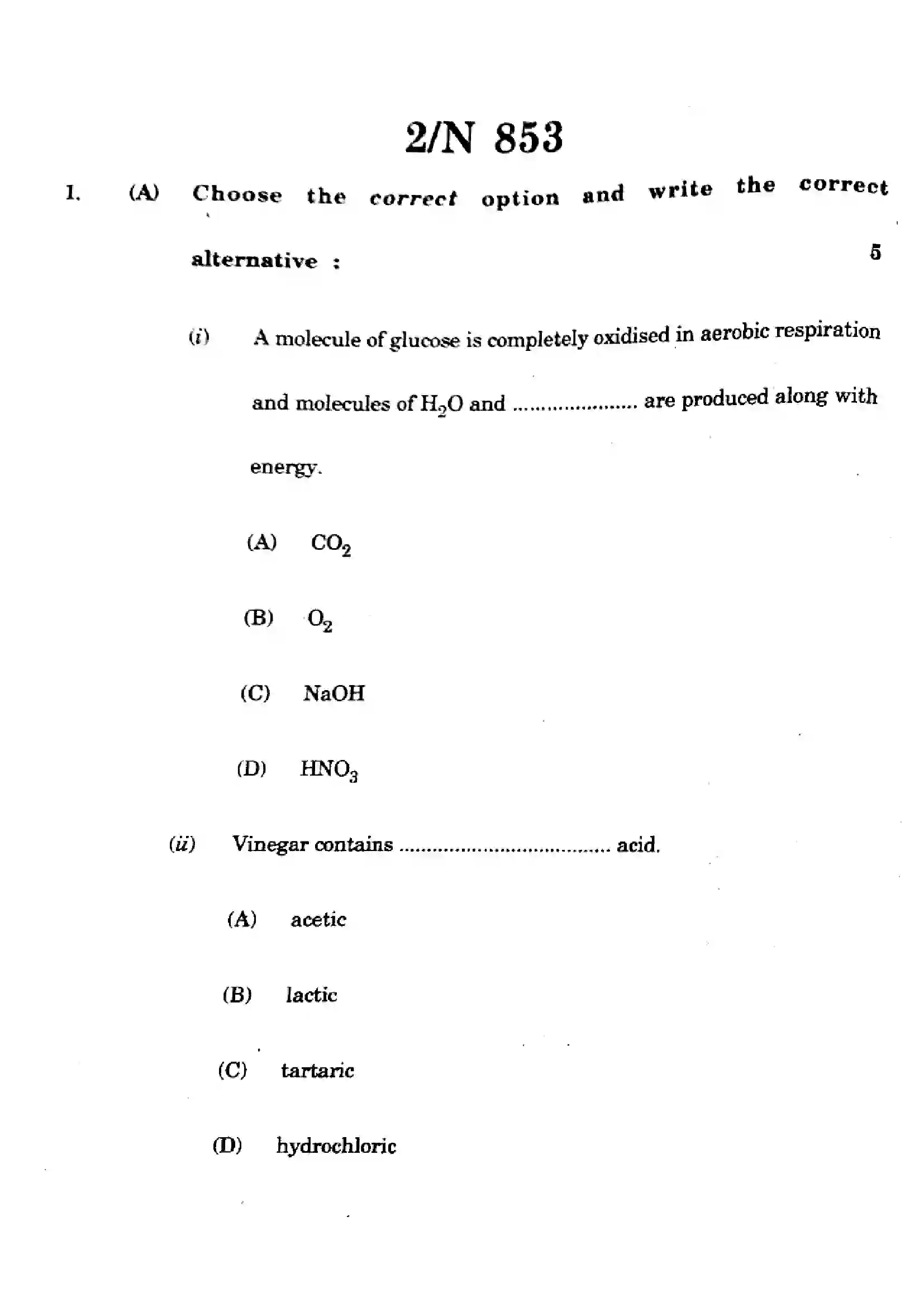 Maharashtra Board Class 10th 2025 Science and Technology - N-853 Previous Year Paper 2