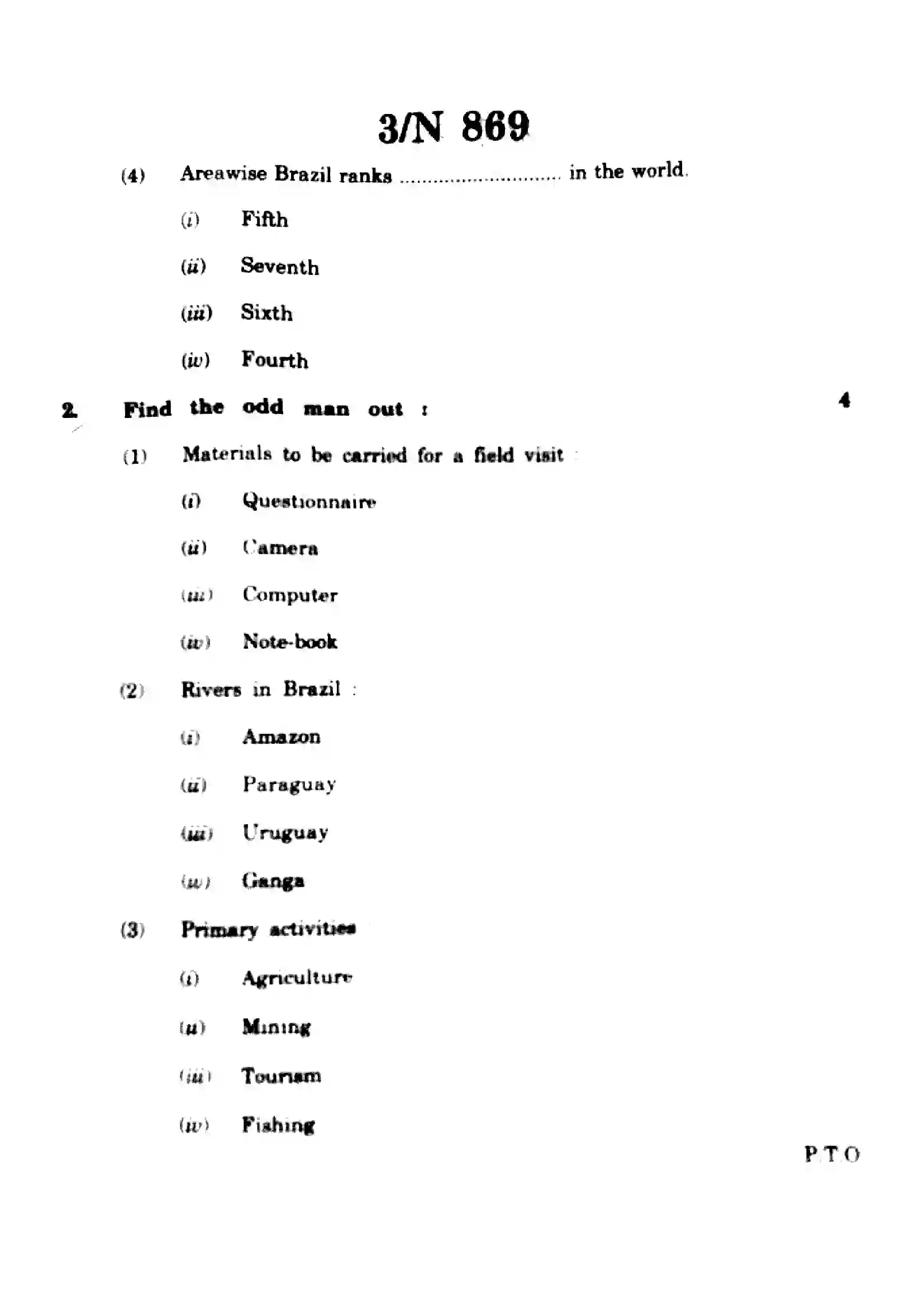 Maharashtra Board Class 10th 2025 Social Sciences (Geography) - N-869 Previous Year Paper 3