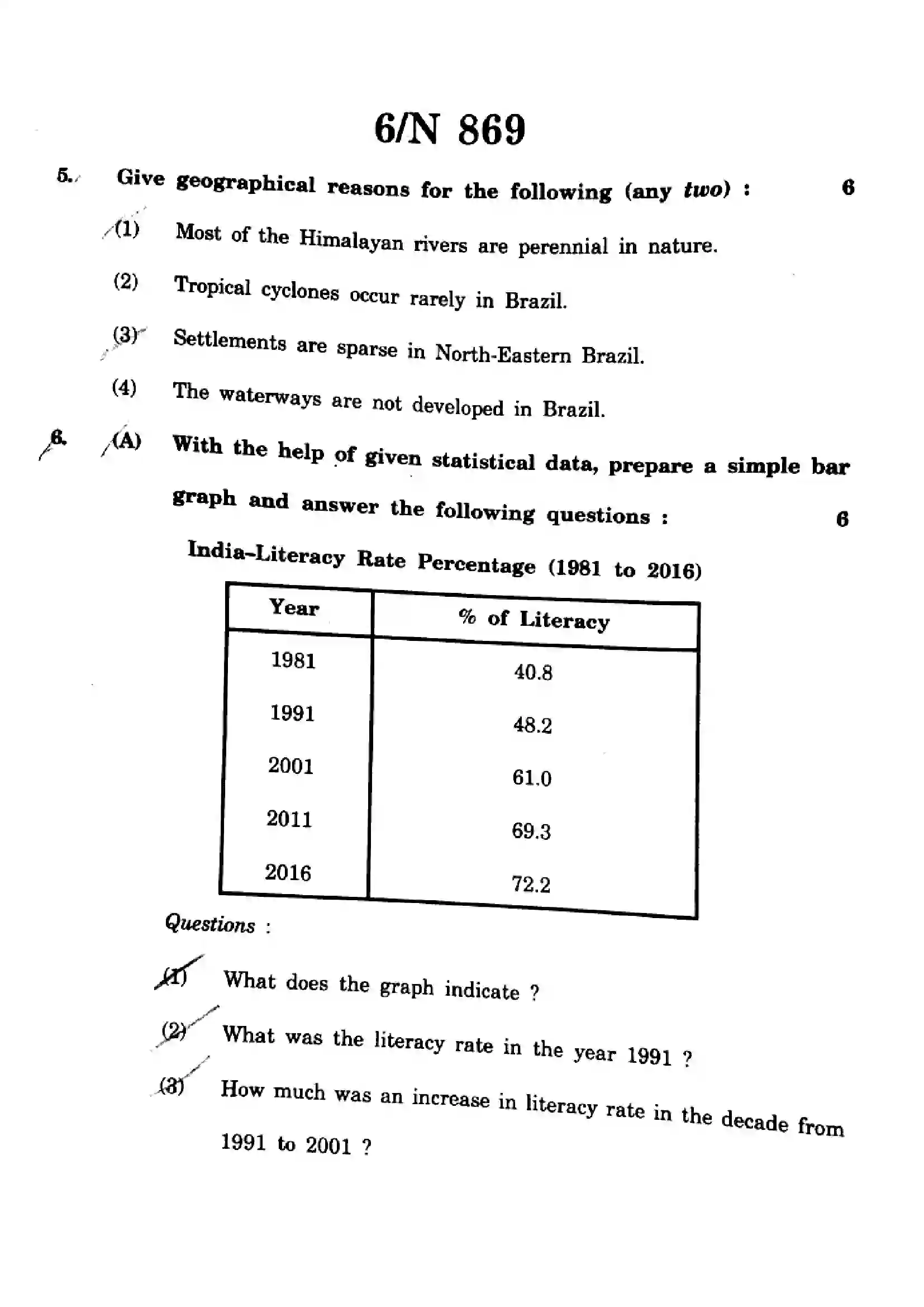 Maharashtra Board Class 10th 2025 Social Sciences (Geography) - N-869 Previous Year Paper 6