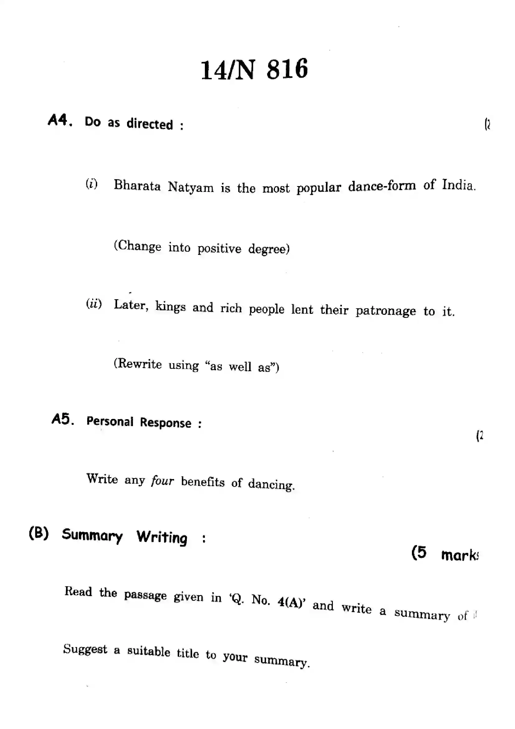 Maharashtra Board Class 10th 2025 English (TL) - N-816 Previous Year Paper 14