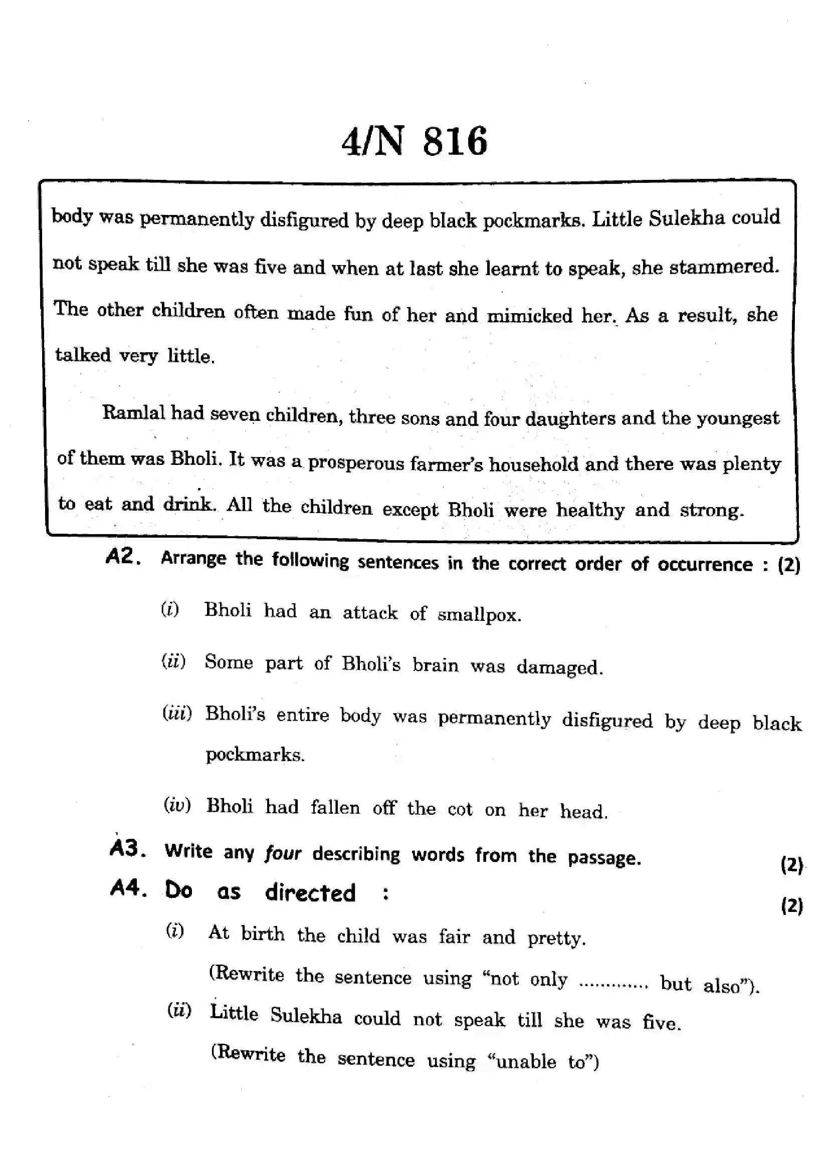 Maharashtra Board Class 10th 2025 English (TL) - N-816 Previous Year Paper 4