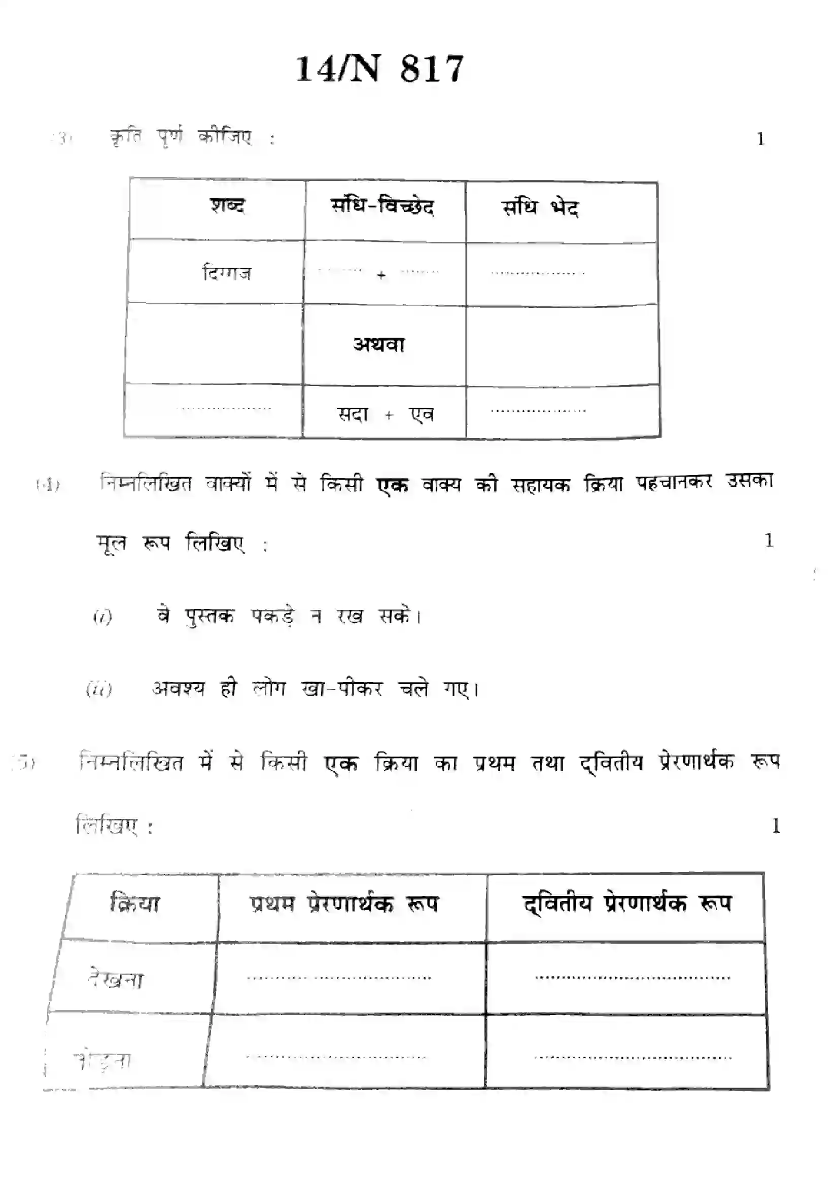 Maharashtra Board Class 10th 2025 Hindi (SL & TL) - N-817 Previous Year Paper 14