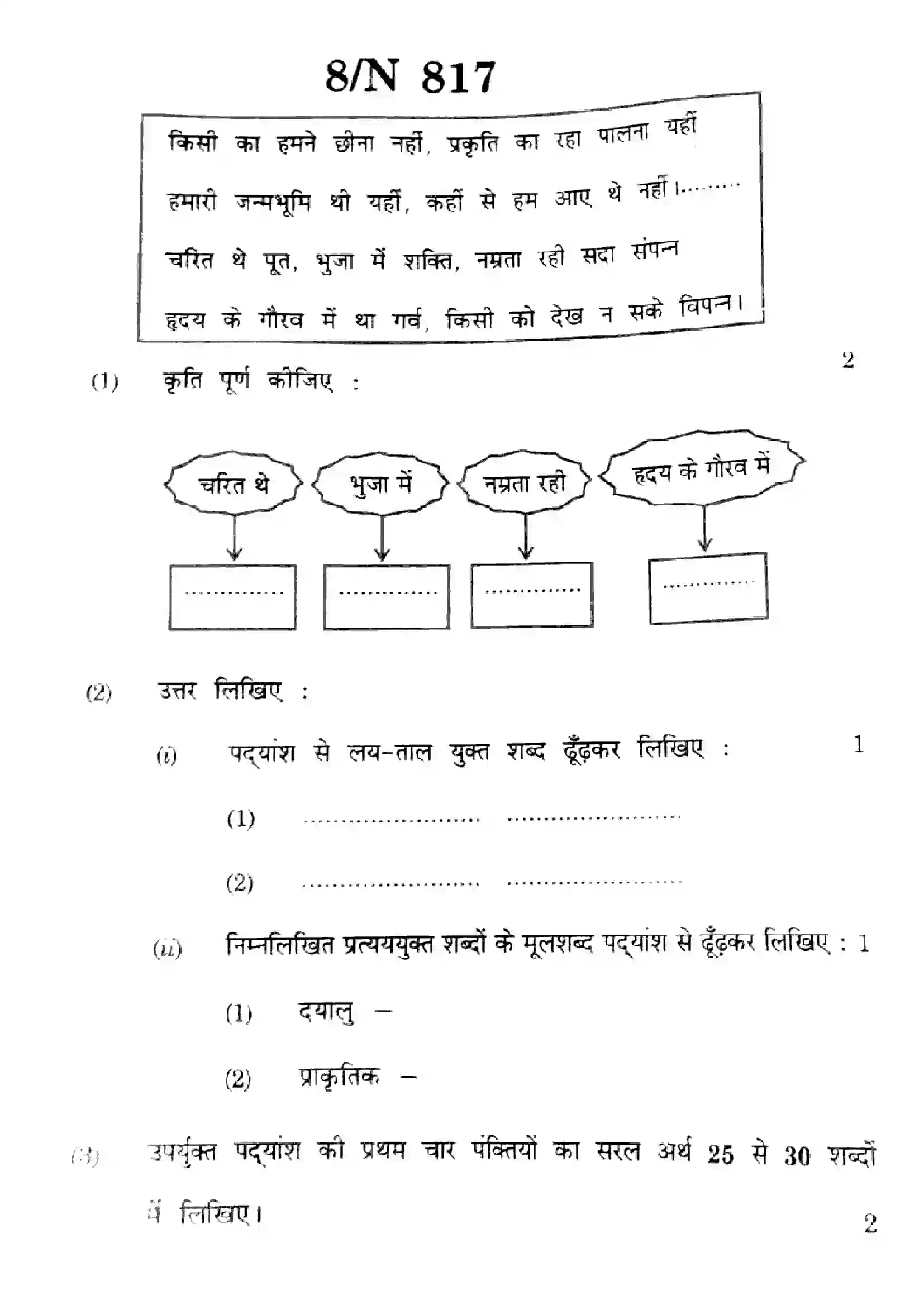 Maharashtra Board Class 10th 2025 Hindi (SL & TL) - N-817 Previous Year Paper 8