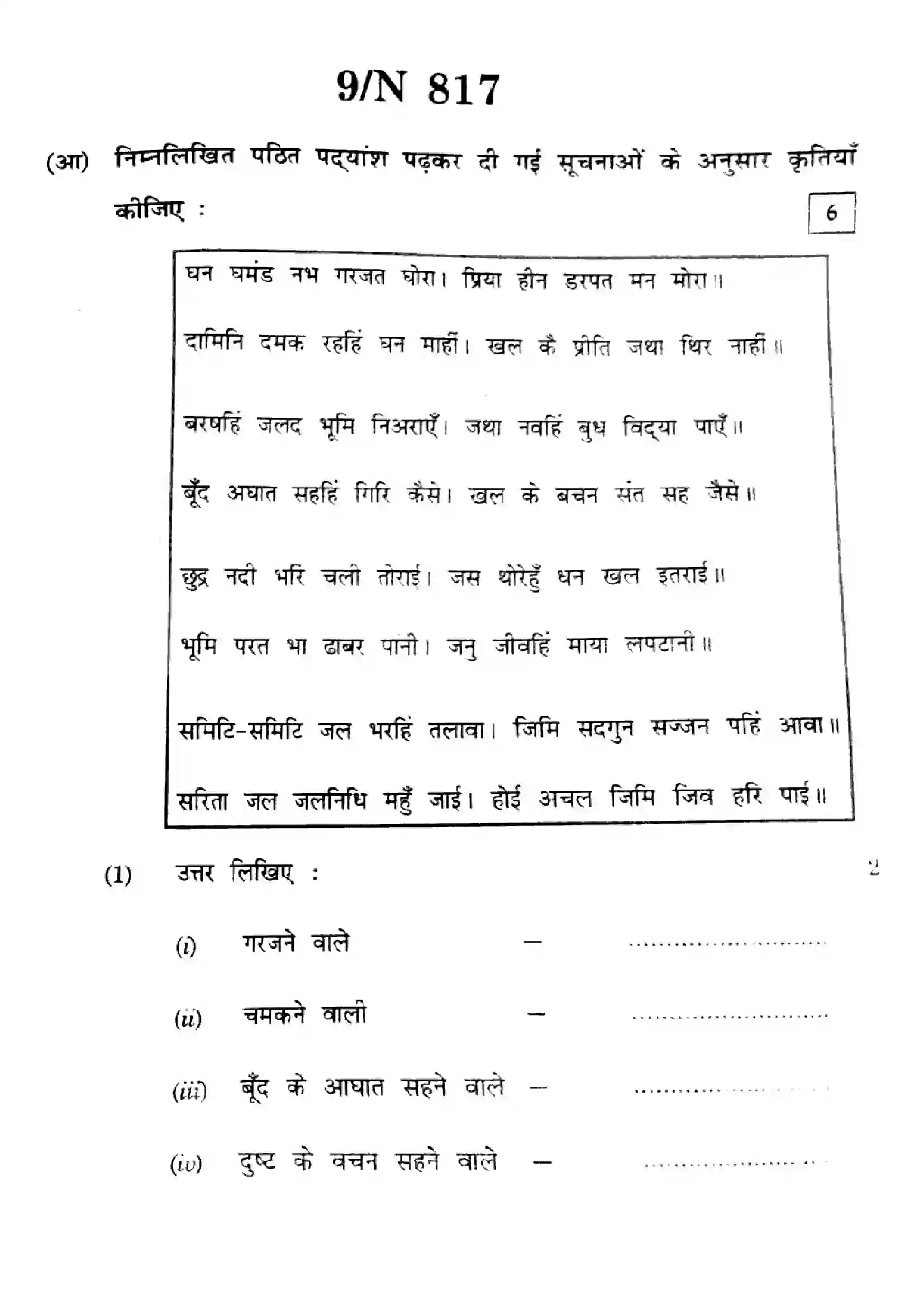 Maharashtra Board Class 10th 2025 Hindi (SL & TL) - N-817 Previous Year Paper 9