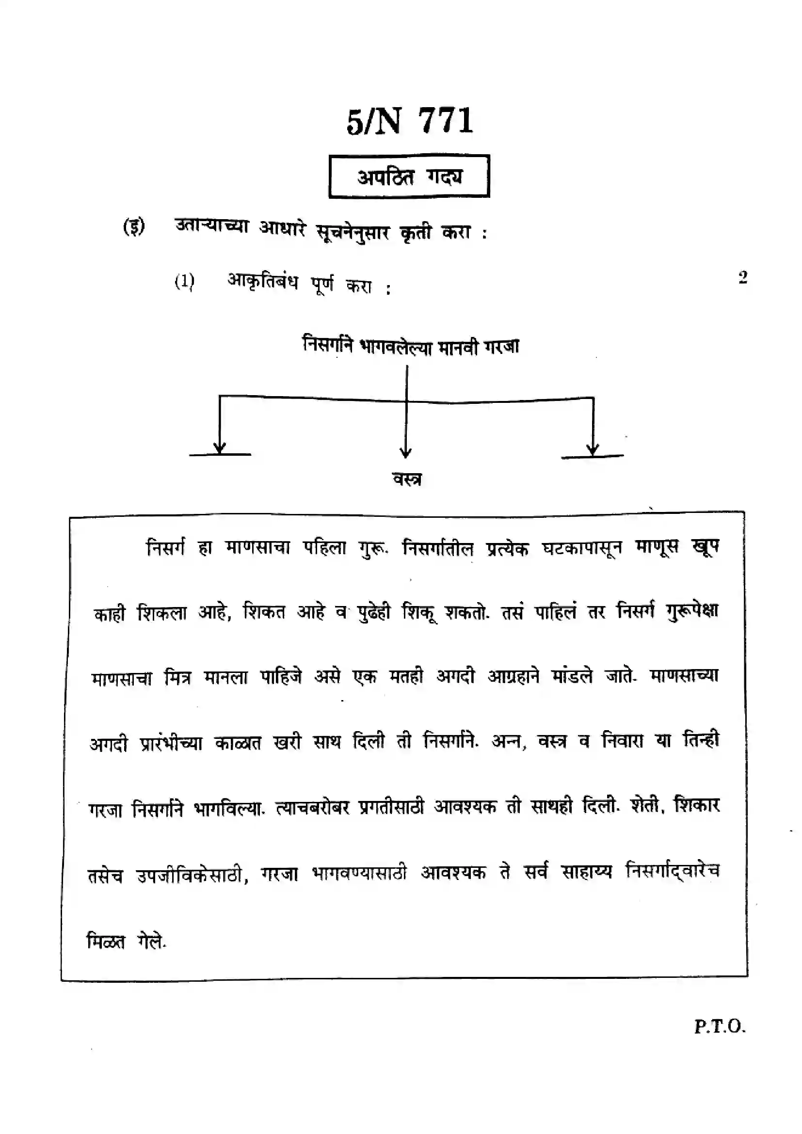 Maharashtra Board Class 10th 2025 Marathi (SL & TL) - N-771 Previous Year Paper 5