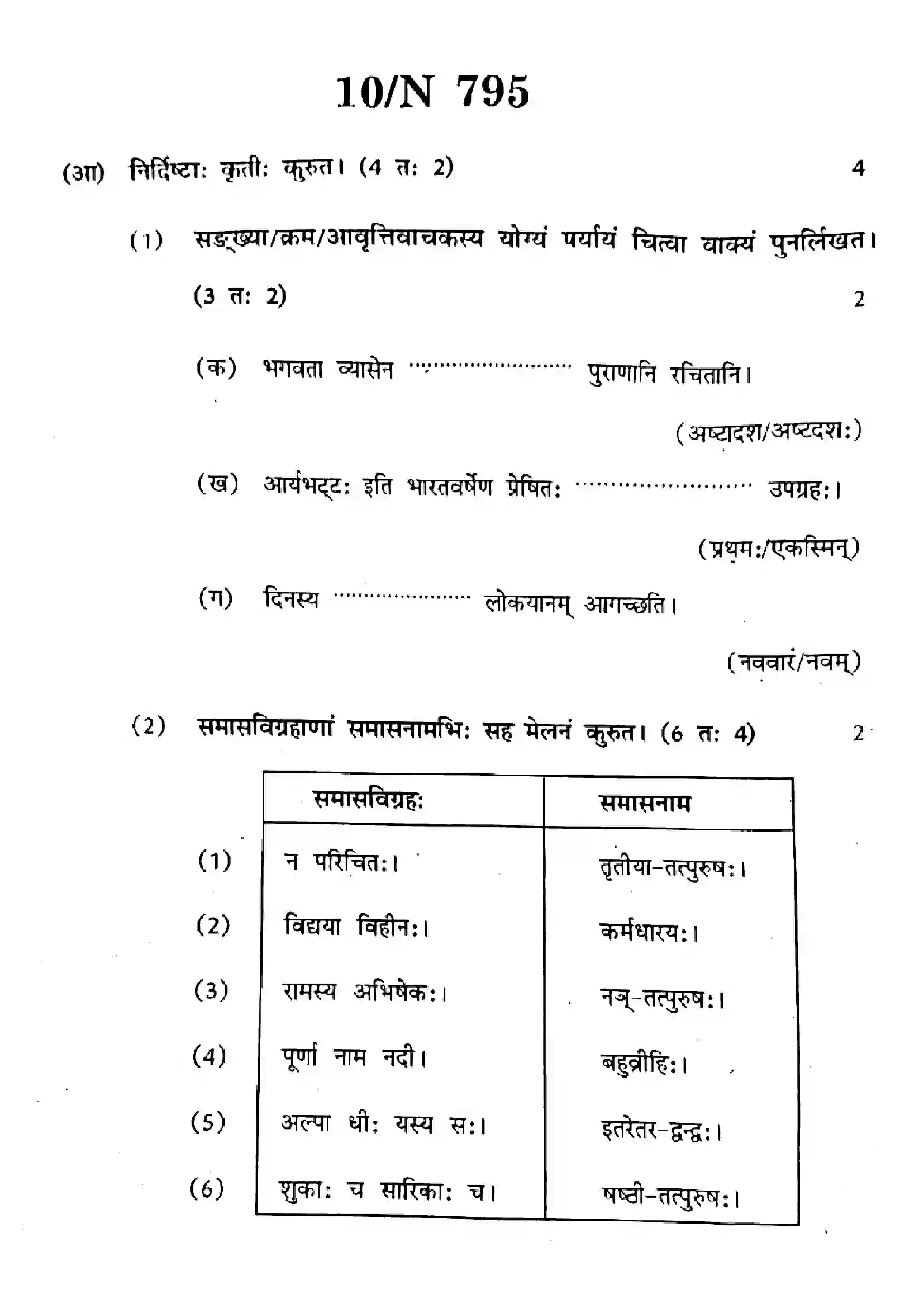 Maharashtra Board Class 10th 2025 Sanskrit (Composite) (SL & TL) - N-795 Previous Year Paper 10