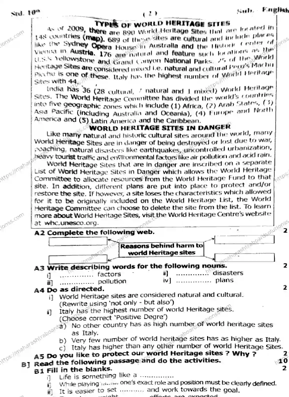 Maharashtra Board Class 10th 2026 1 SEM ENGLISH 281025 Previous Year Paper 2