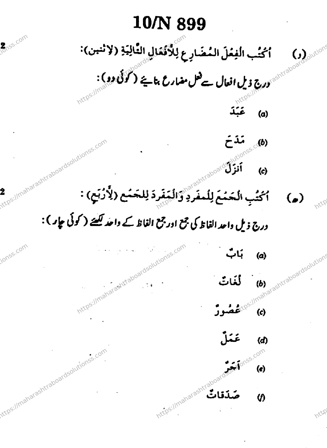 Maharashtra Board Class 10th 2026 ARABIC SECOND OR THIRD LANGUAGE COMPOSITE N 899 Previous Year Paper 10