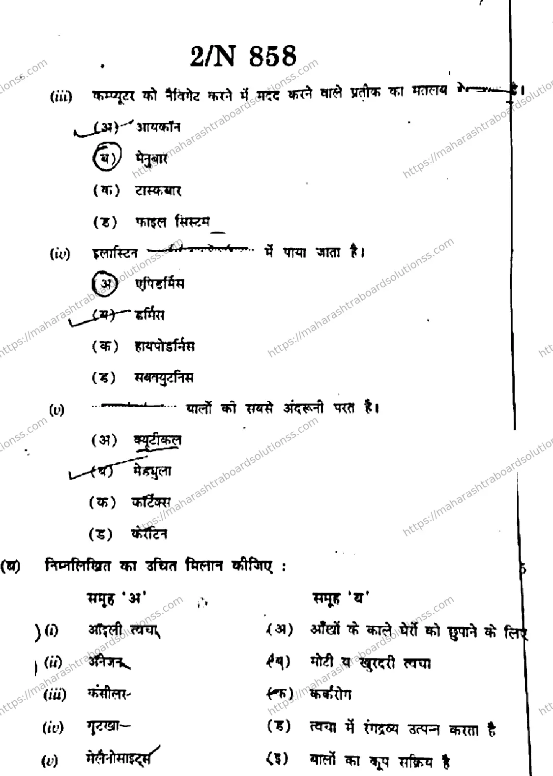 Maharashtra Board Class 10th 2026 ASSISTANT BEAUTY THERAPIST X4 N 858 Previous Year Paper 2