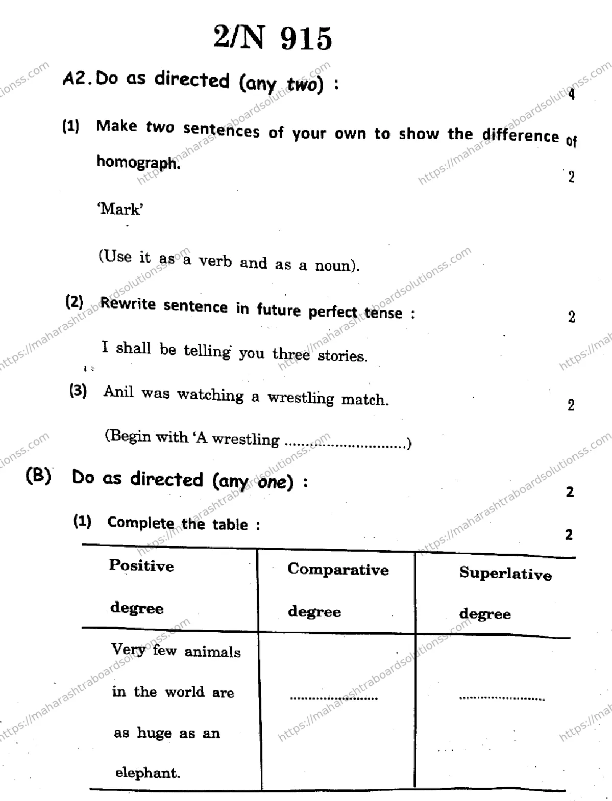 Maharashtra Board Class 10th 2026 ENGLISH FIRST LANGUAGE 03 N 915 Previous Year Paper 2