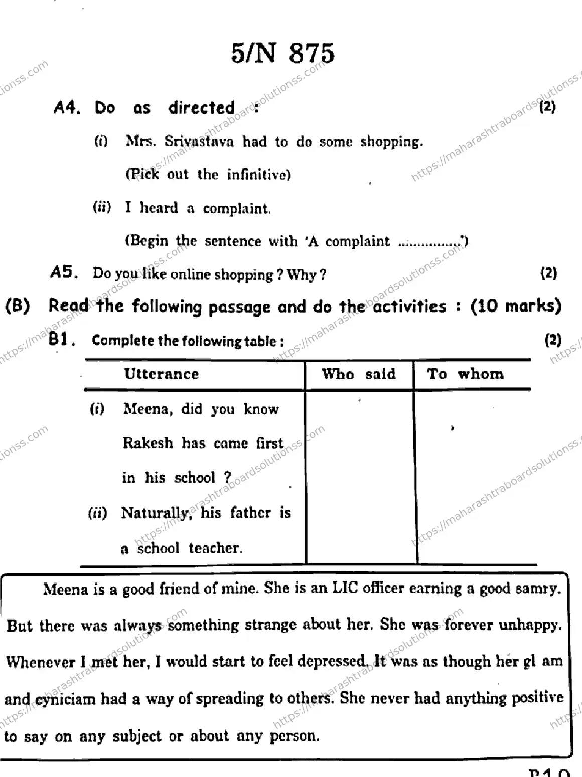 Maharashtra Board Class 10th 2026 ENGLISH THIRD LANGUAGE 17 N 875 Previous Year Paper 5