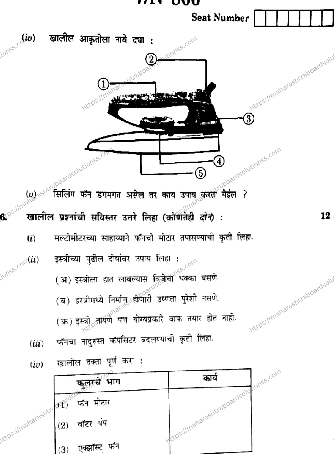 Maharashtra Board Class 10th 2026 JUNIOR FIELD TECHNICIAN HOME APPLIANCES X8 N 866 Previous Year Paper 7