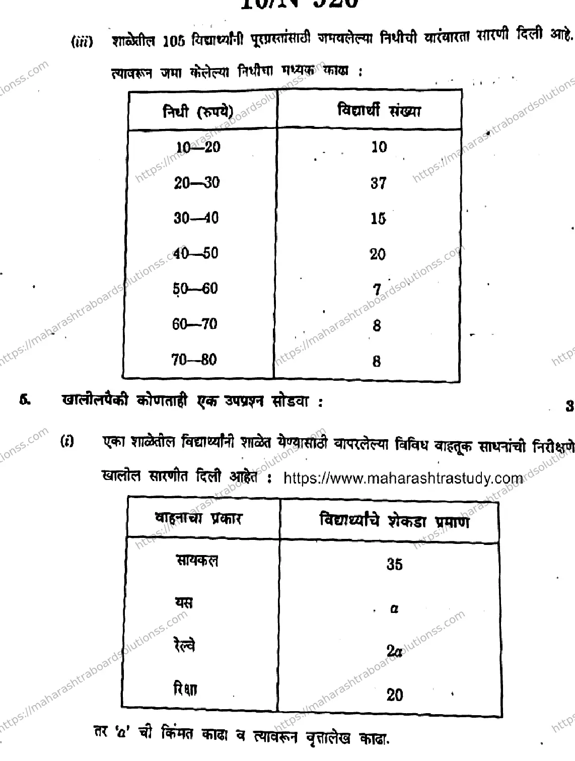 Maharashtra Board Class 10th 2026 MATHEMATICS ALGEBRA 71 N 920 Previous Year Paper 10