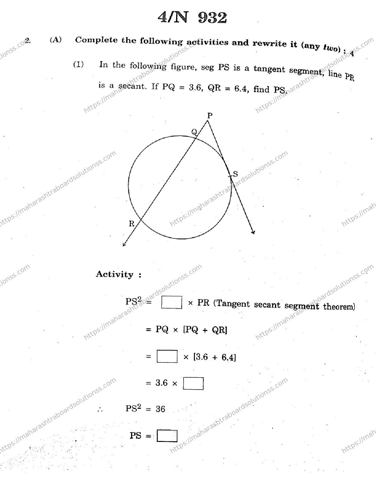 Maharashtra Board Class 10th 2026 MATHEMATICS GEOMETRY 71 N 932 Previous Year Paper 4