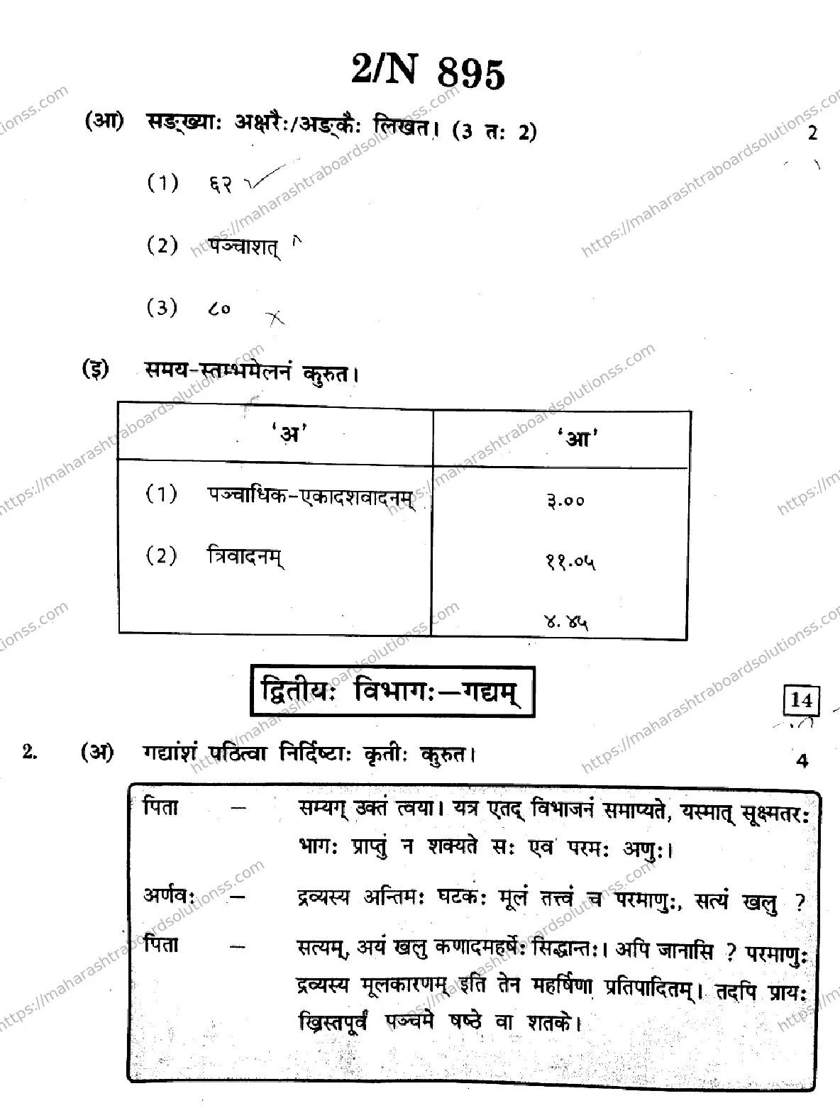 Maharashtra Board Class 10th 2026 SANSKRIT SECOND OR THIRD LANGUAGE COMPOSITE N 895 Previous Year Paper 2