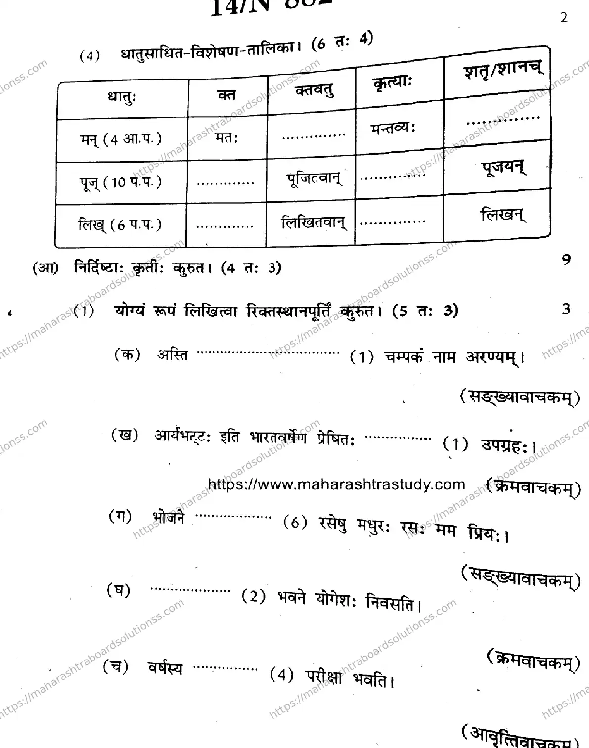 Maharashtra Board Class 10th 2026 SANSKRIT SECOND OR THIRD LANGUAGE N 882 Previous Year Paper 14