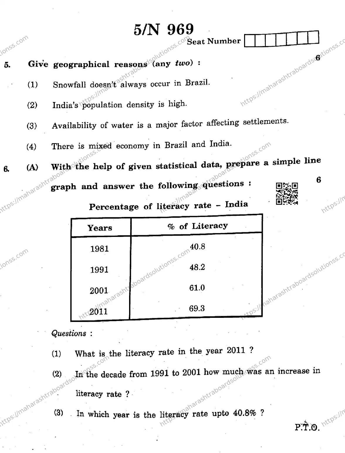 Maharashtra Board Class 10th 2026 SOCIAL SCIENCES GEOGRAPHY 73 N 969 Previous Year Paper 5