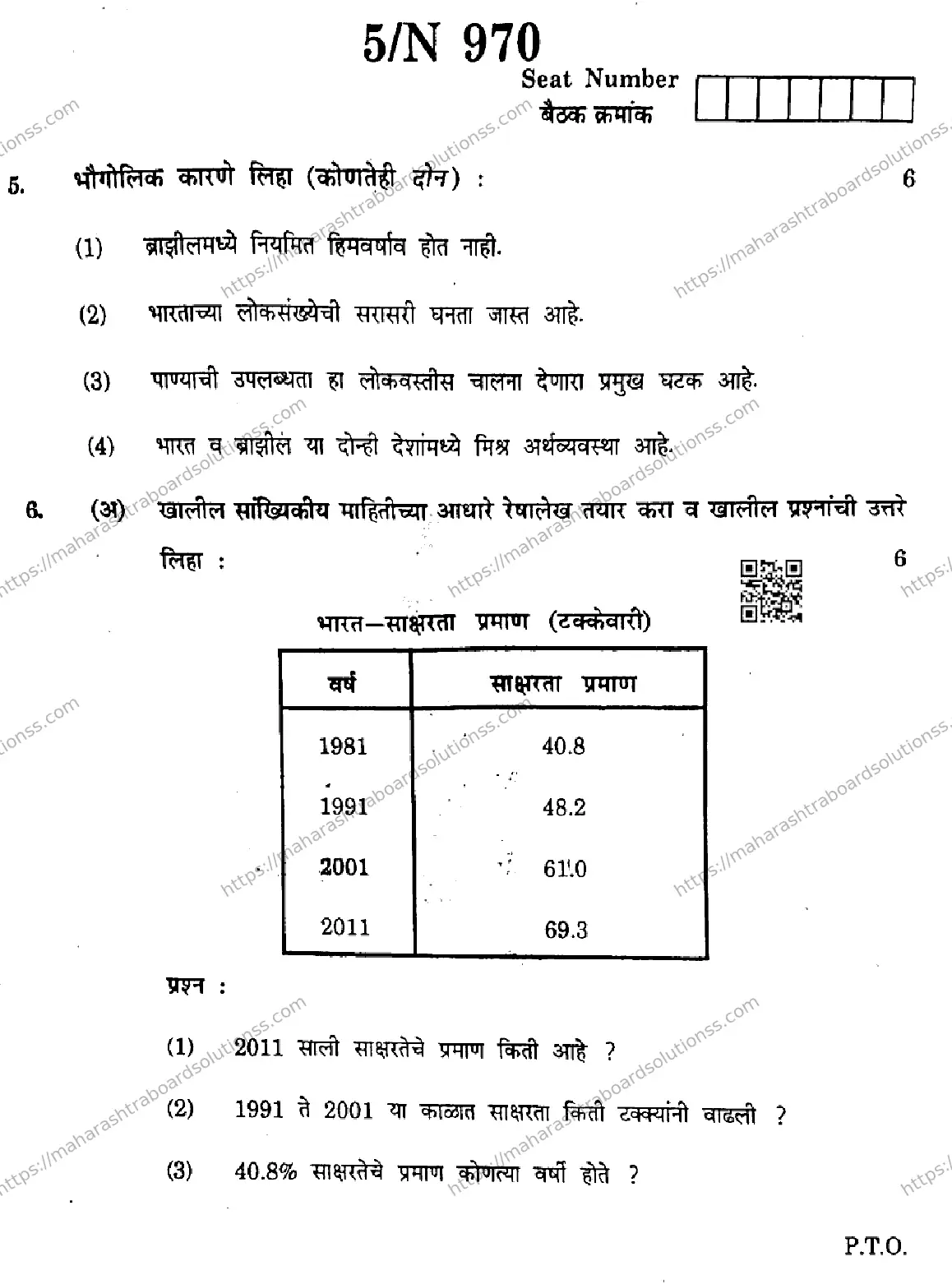 Maharashtra Board Class 10th 2026 SOCIAL SCIENCES GEOGRAPHY 73 N 970 Previous Year Paper 5