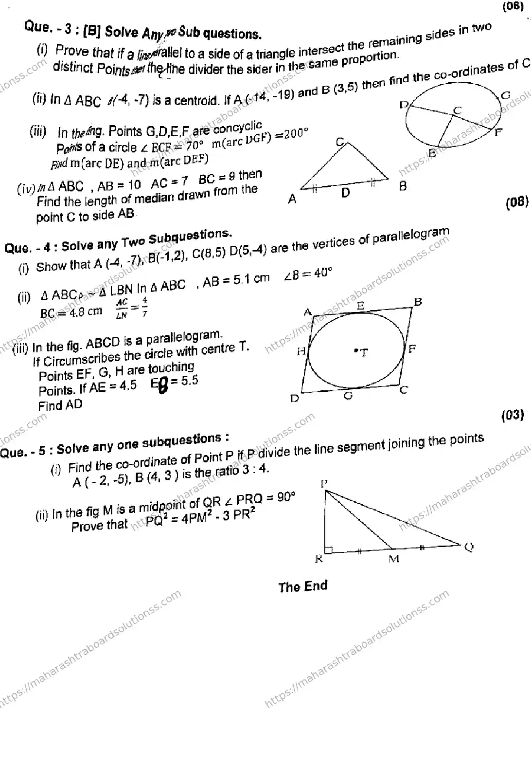 Maharashtra Board Class 10th 2026 TERM MATHEMATICS 2 281025 Previous Year Paper 3