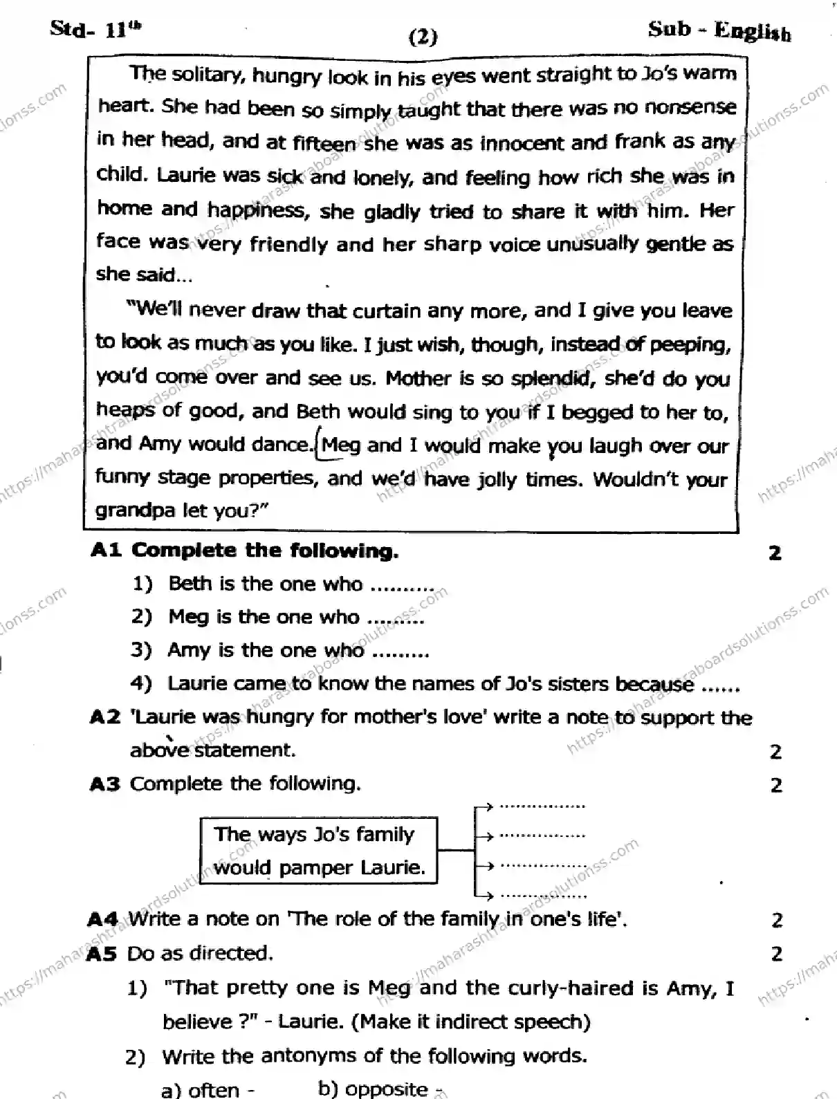 Maharashtra Board Class 11th 2026 FIRST UNIT TEST ENGLISH 281025 Previous Year Paper 2