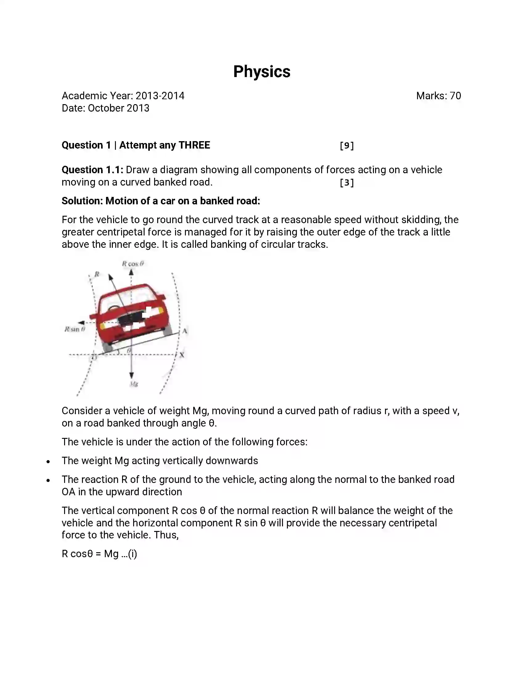 Maharashtra Board Class 12th 2013 Physics - Oct 2013 Previous Year Paper 1