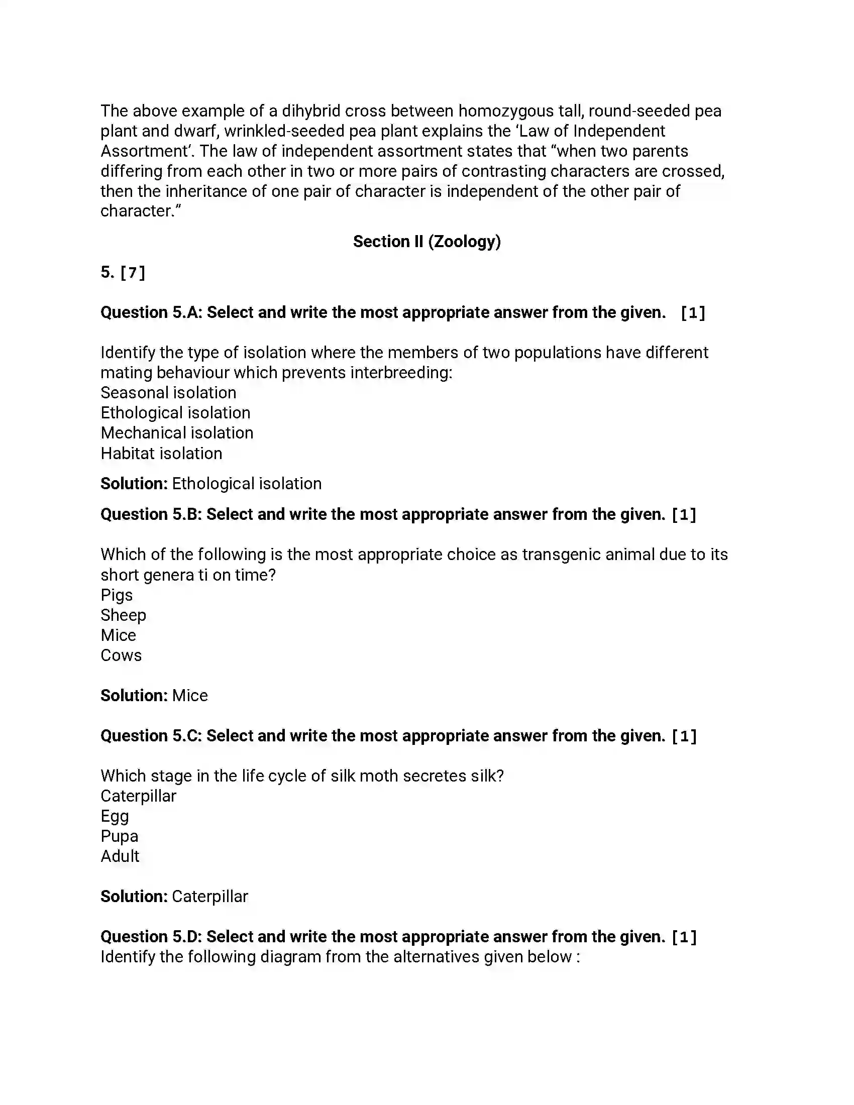 Maharashtra Board Class 12th 2013 Biology - Oct 2013 - Set-1 Previous Year Paper 9