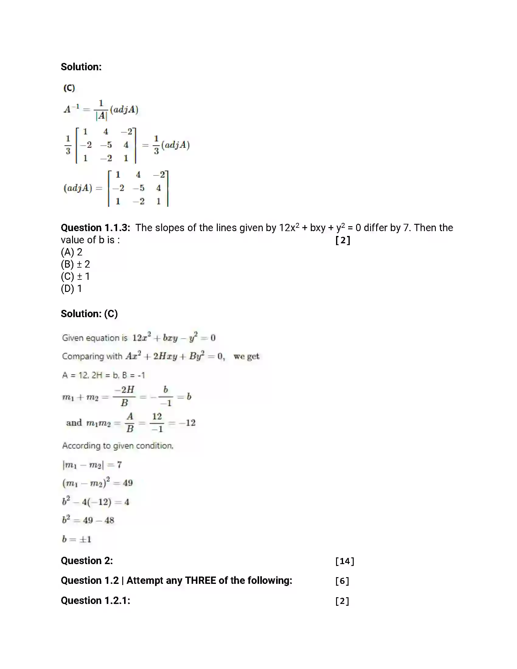 Maharashtra Board Class 12th 2014 Mathematics & Statistics - Oct 2014 Previous Year Paper 2