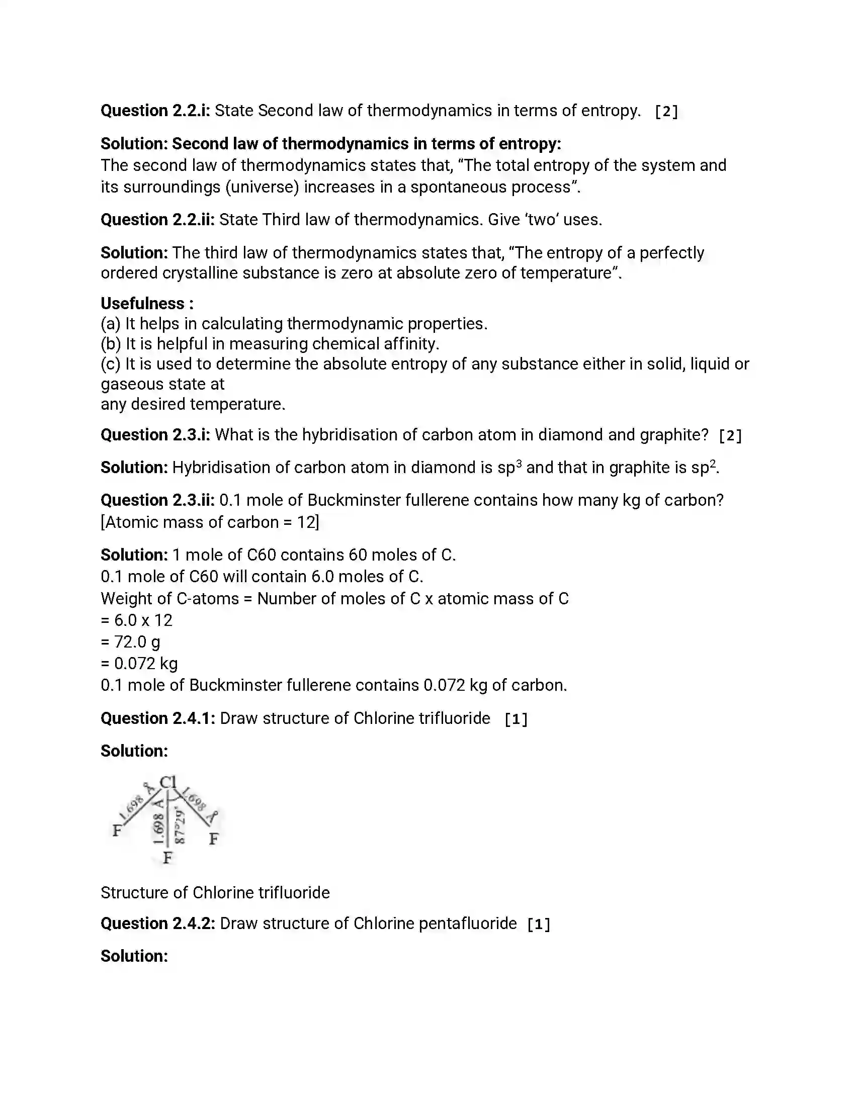 Maharashtra Board Class 12th 2014 Chemistry - Oct 2014 Previous Year Paper 3