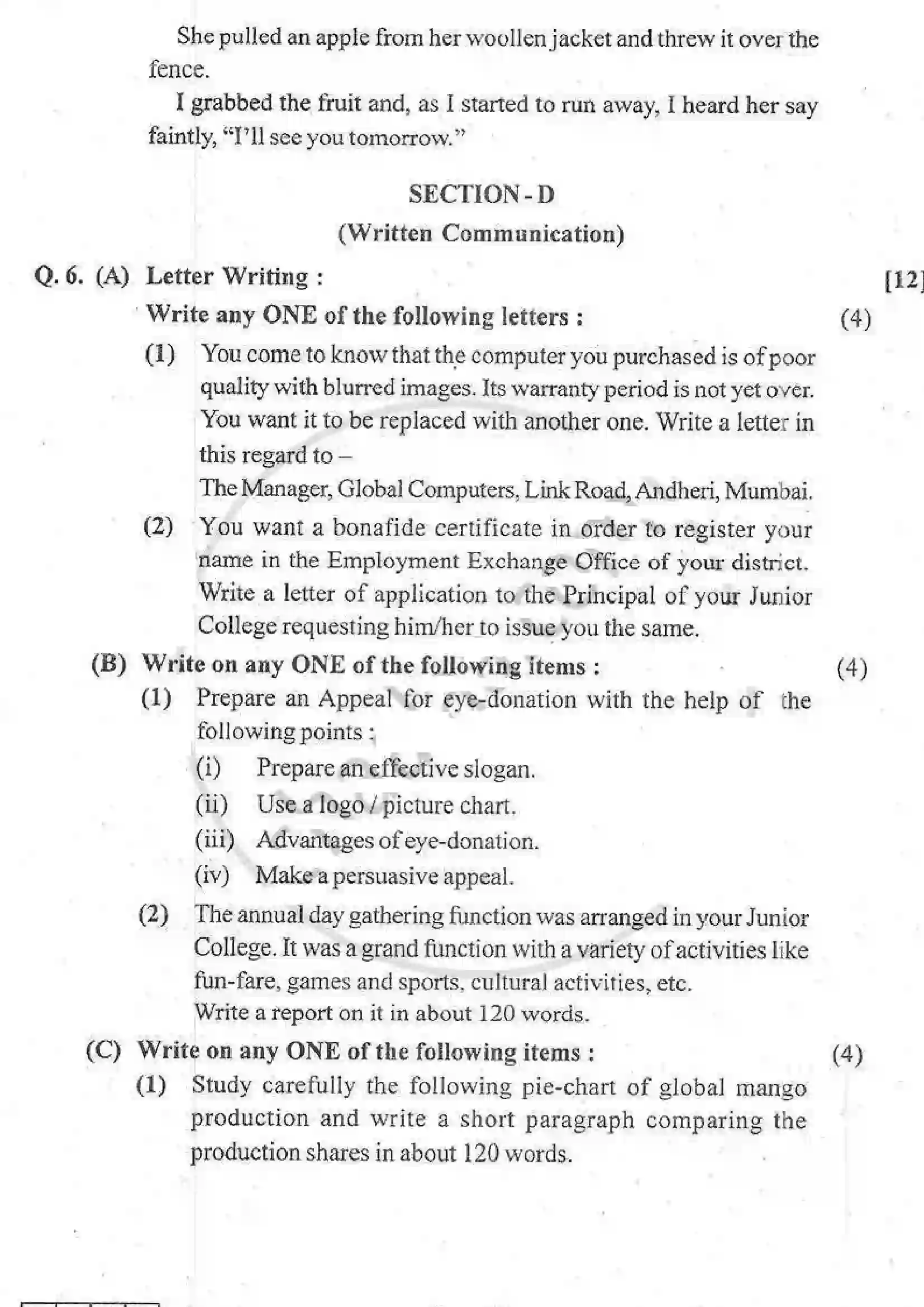 Maharashtra Board Class 12th 2015 English - March 2015 - Set-B Previous Year Paper 10