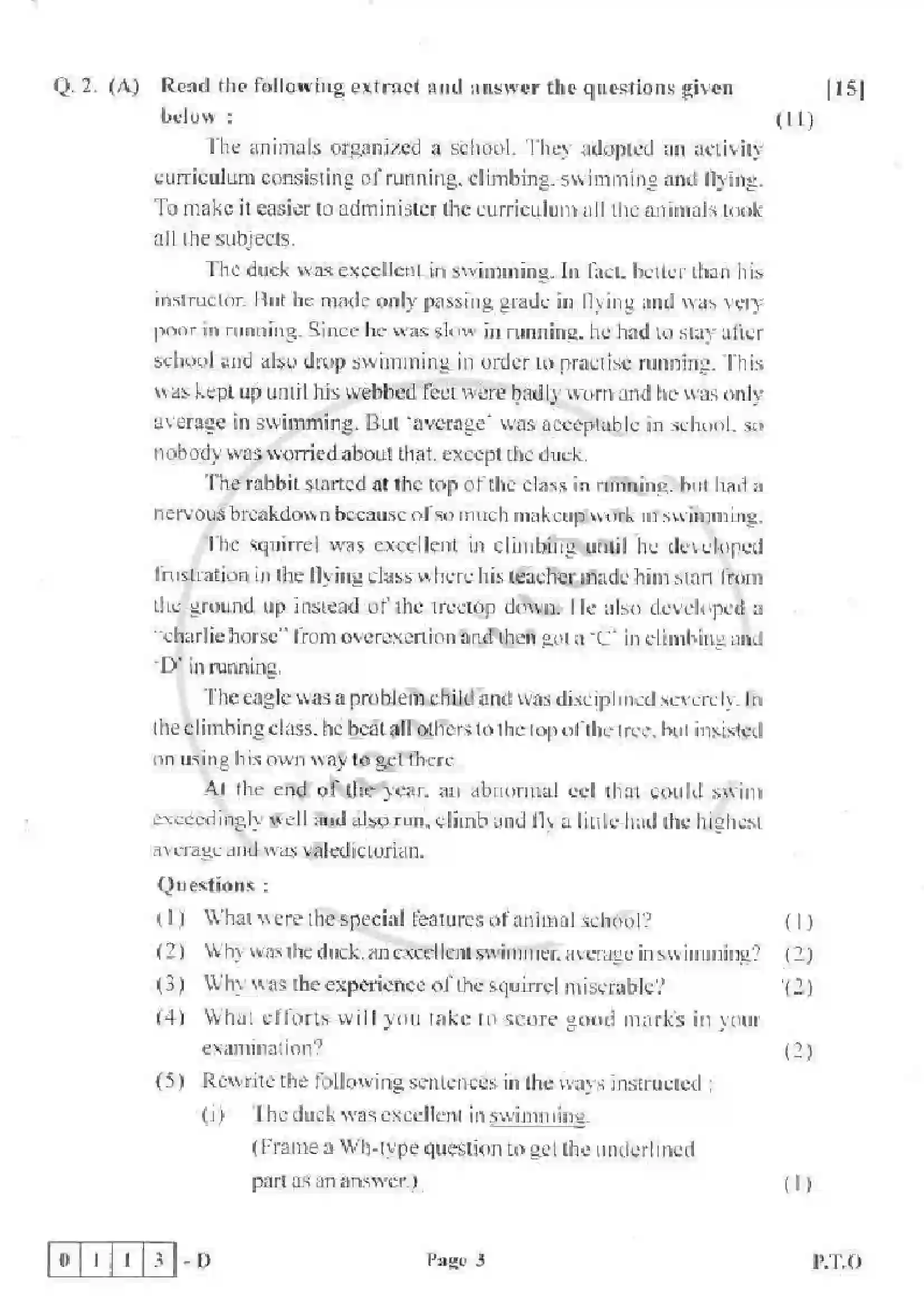 Maharashtra Board Class 12th 2015 English - March 2015 - Set-D Previous Year Paper 3