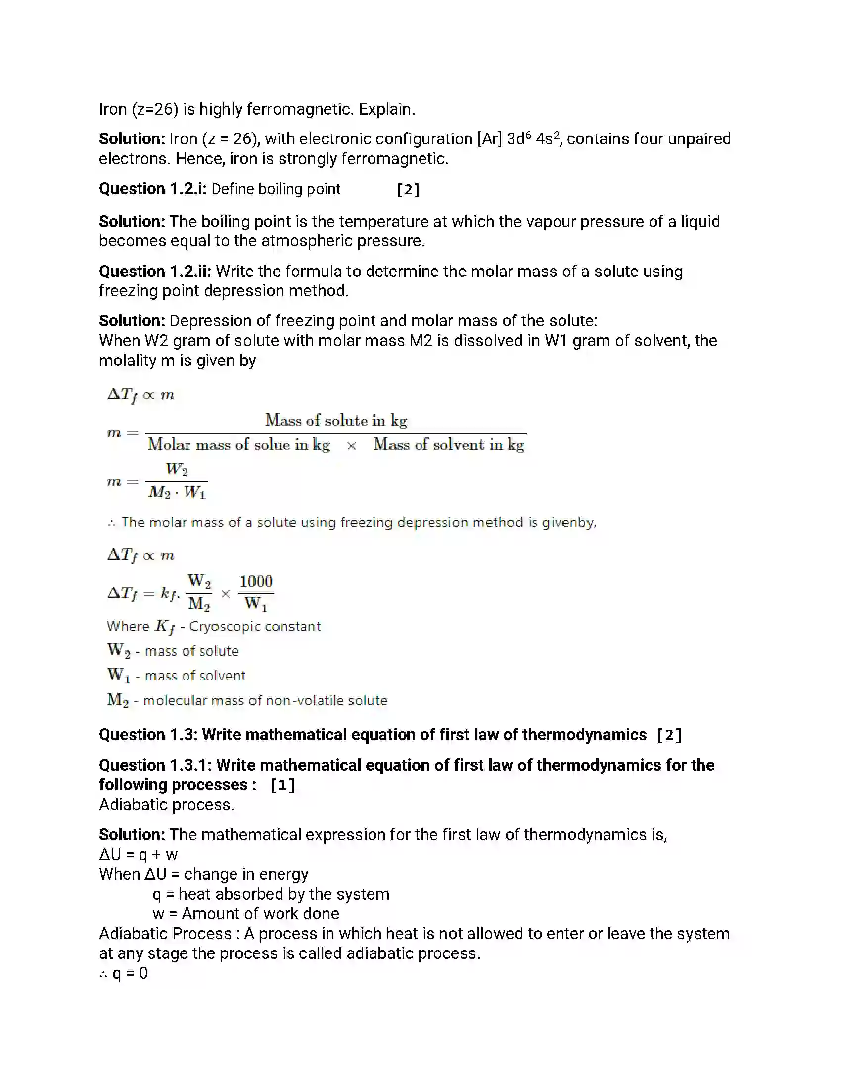 Maharashtra Board Class 12th 2016 Chemistry - March 2016 Previous Year Paper 2