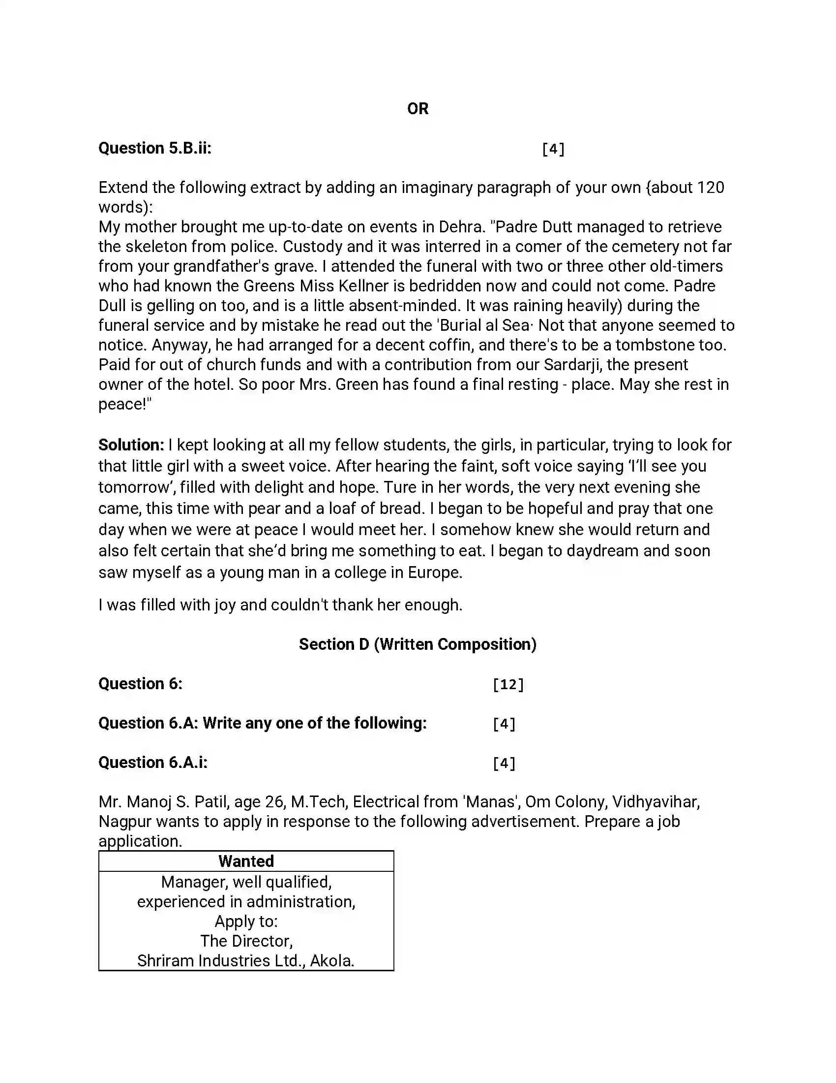 Maharashtra Board Class 12th 2016 English - Jul 2016 - Set-C Previous Year Paper 11