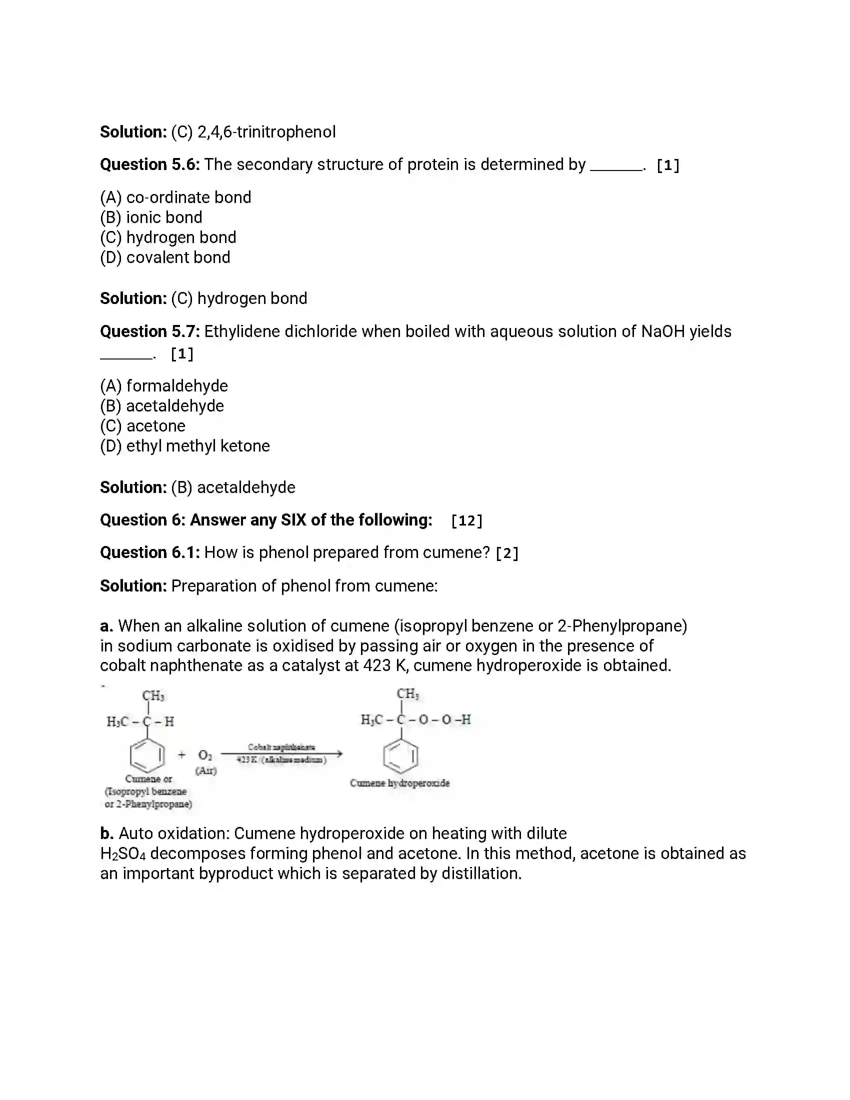 Maharashtra Board Class 12th 2017 Chemistry - Jul 2017 Previous Year Paper 16