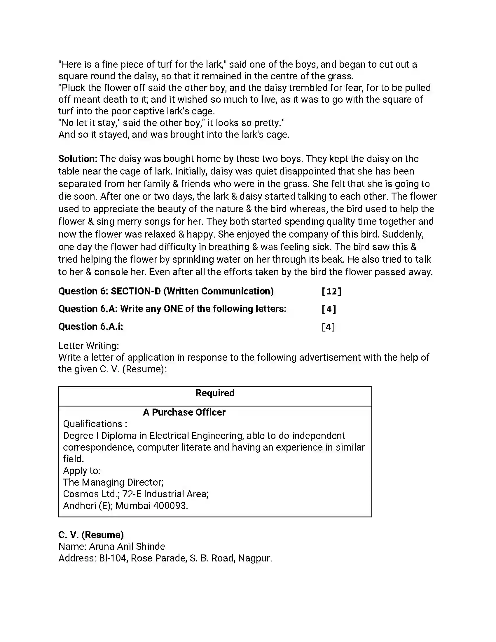 Maharashtra Board Class 12th 2018 English - March 2018 - Set-D Previous Year Paper 12