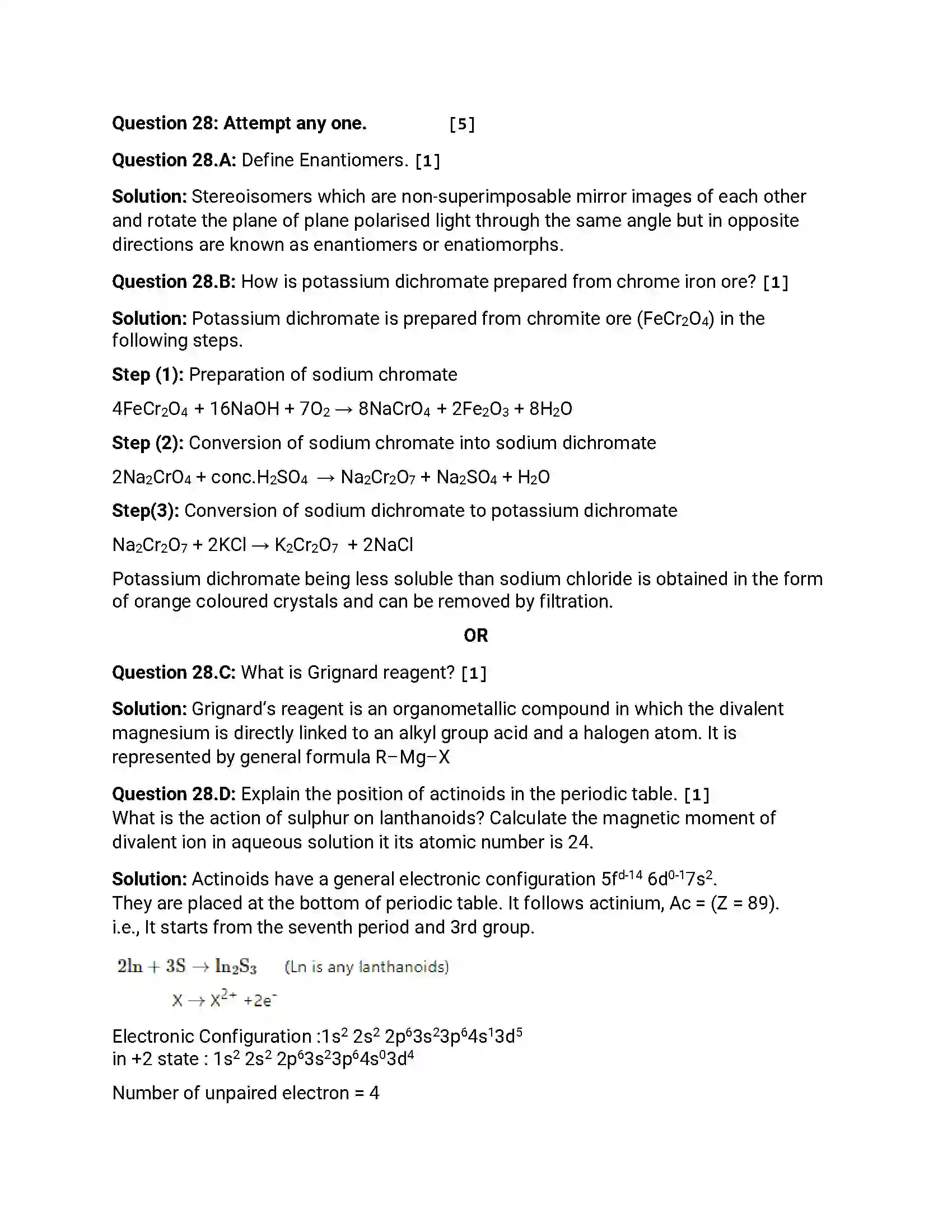 Maharashtra Board Class 12th 2019 Chemistry - Feb 2019 - Set-1 Previous Year Paper 15