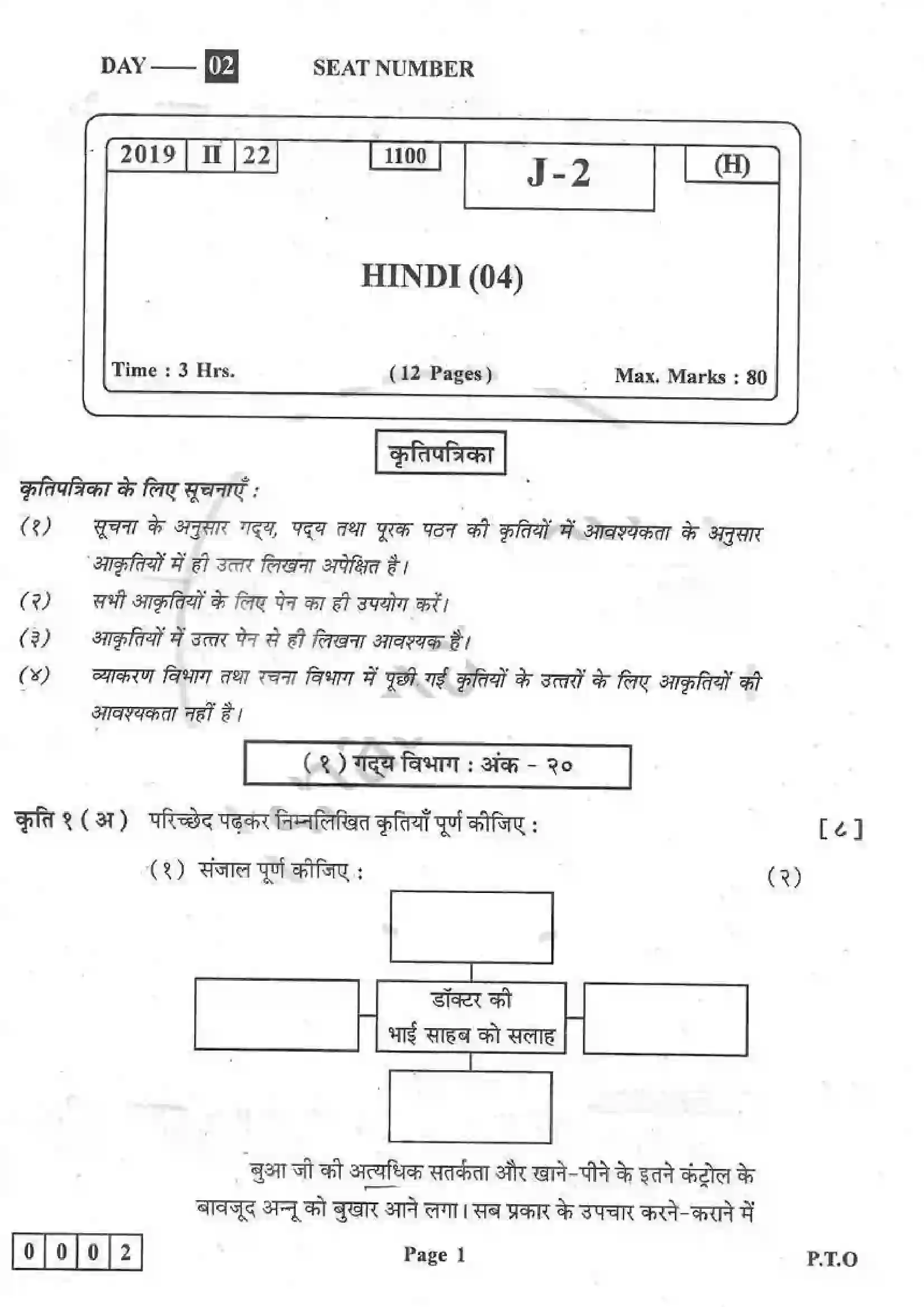 Maharashtra Board Class 12th 2019 Hindi - Feb 2019 - Set-1 Previous Year Paper 1