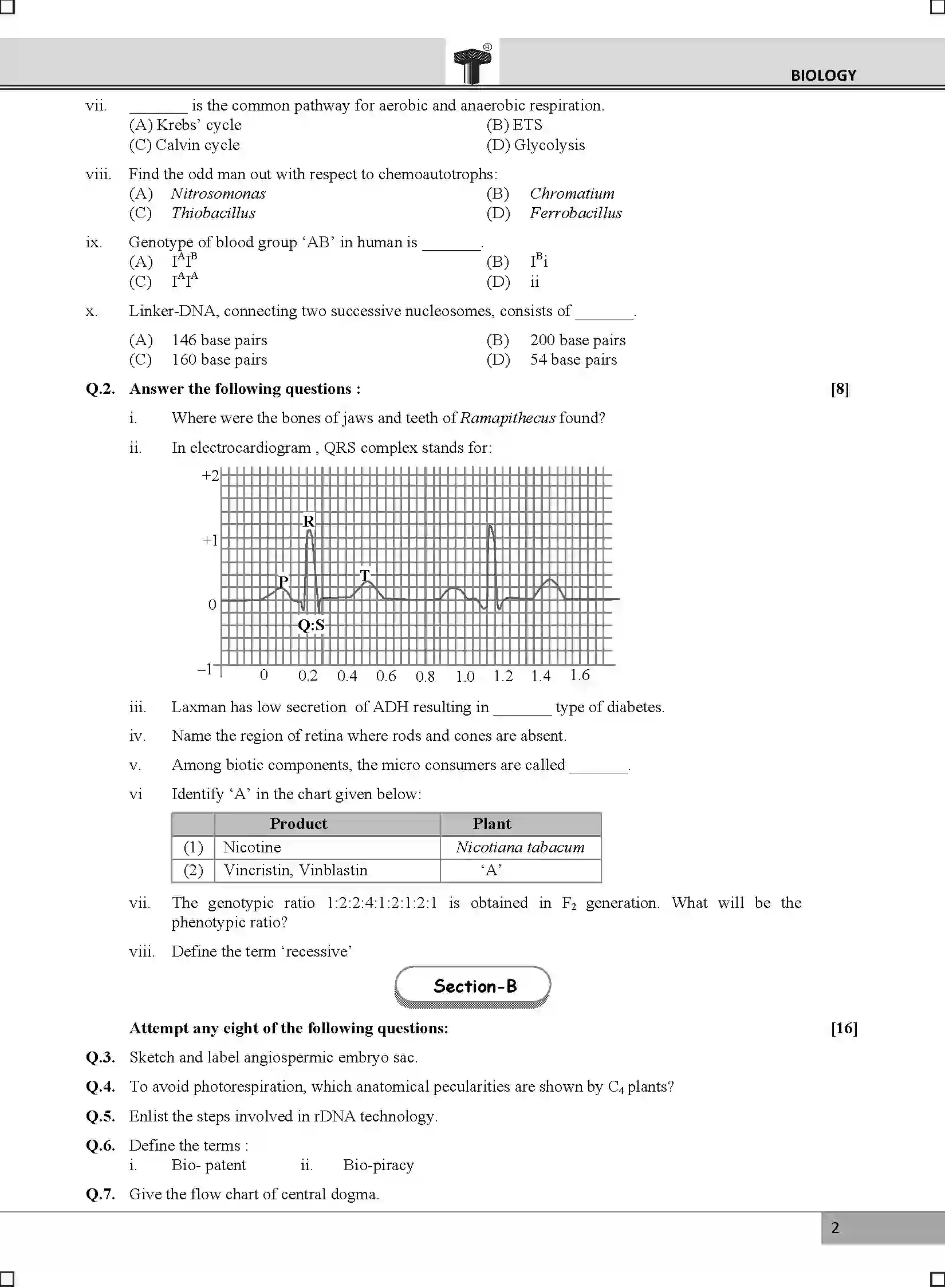 Maharashtra Board Class 12th 2020 Biology - March 2020 Previous Year Paper 2