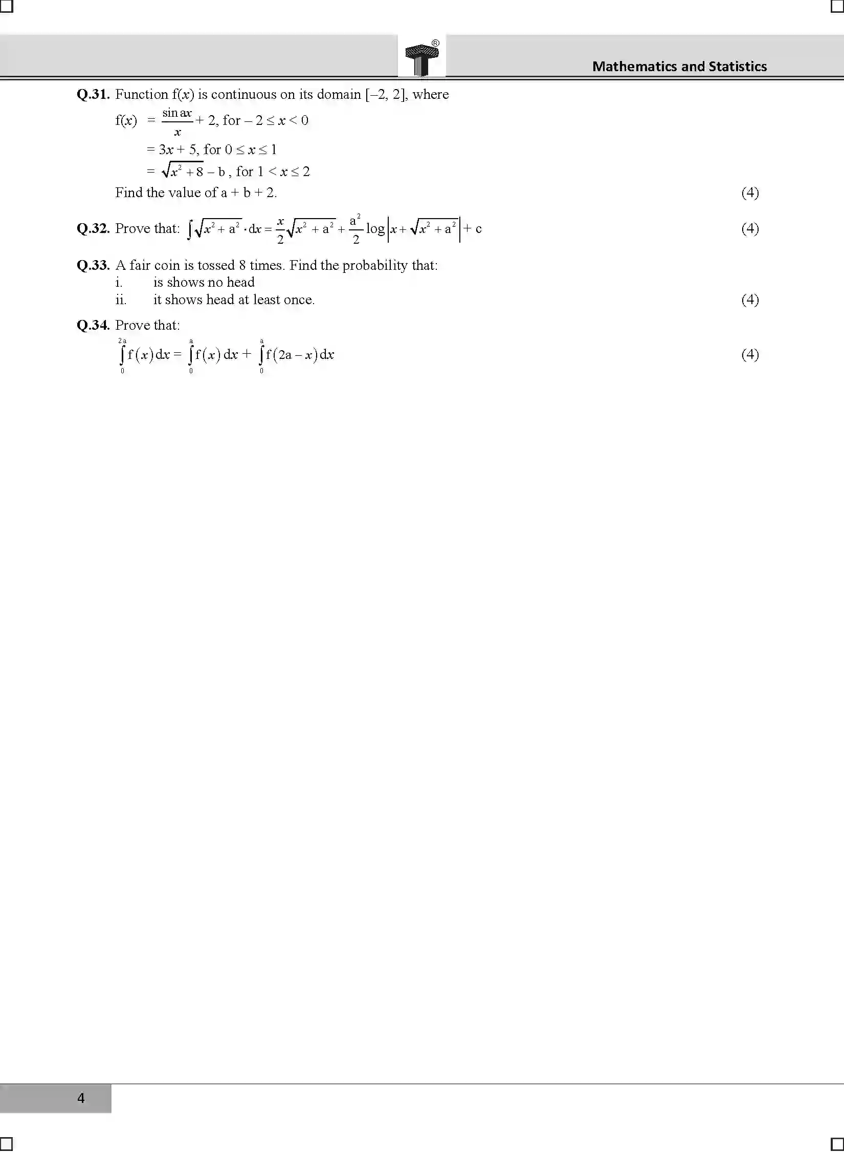 Maharashtra Board Class 12th 2020 Mathematics & Statistics - Feb 2020 Previous Year Paper 4