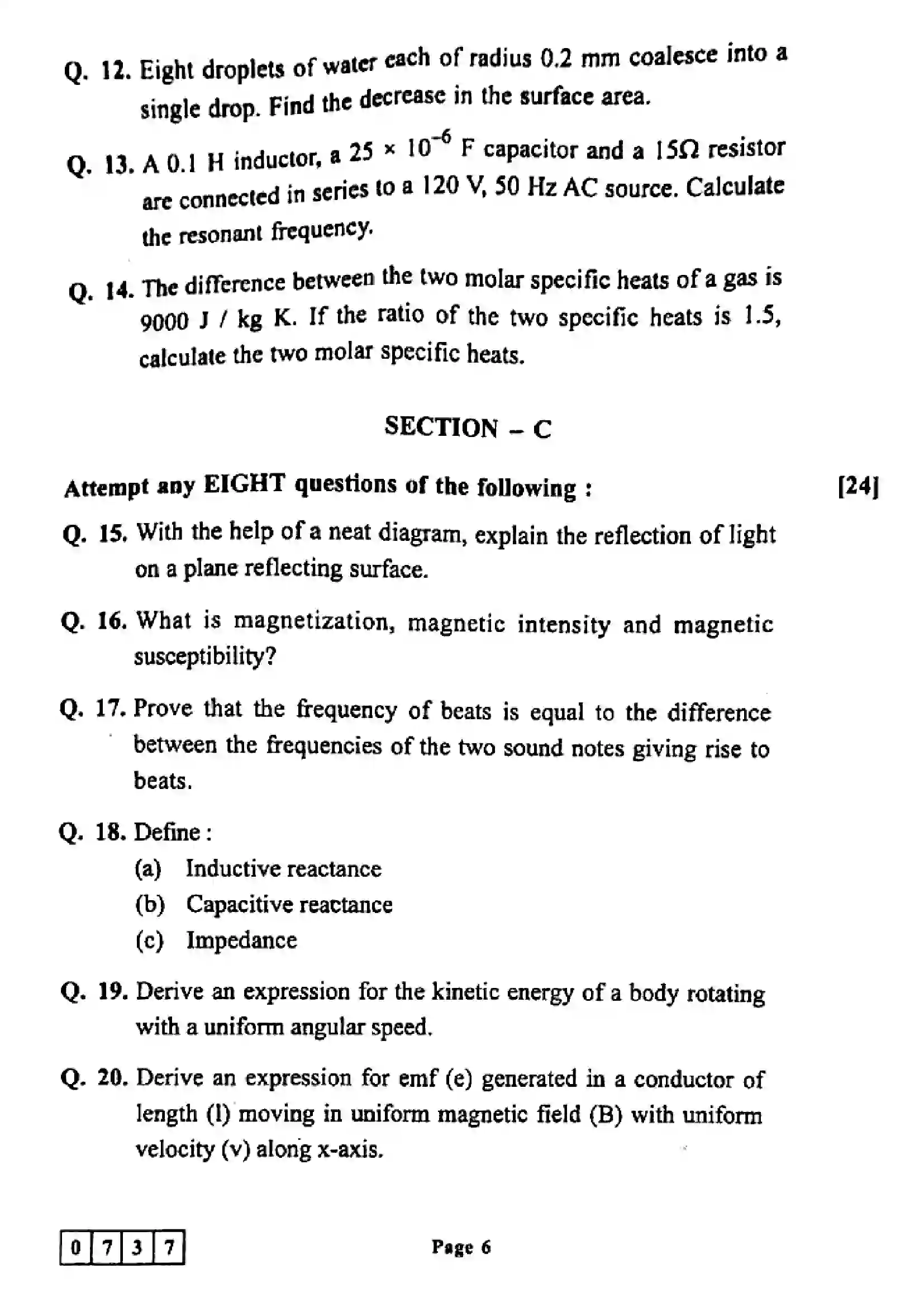 Maharashtra Board Class 12th 2022 Physics Previous Year Paper 6