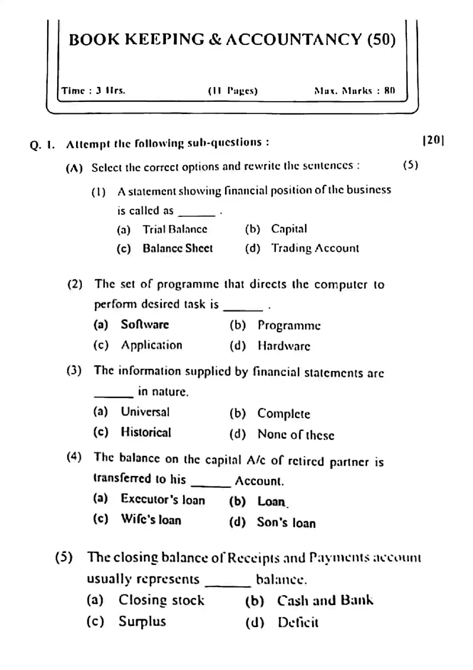 Maharashtra Board Class 12th 2022 Book Keeping & Accountancy Previous Year Paper 1