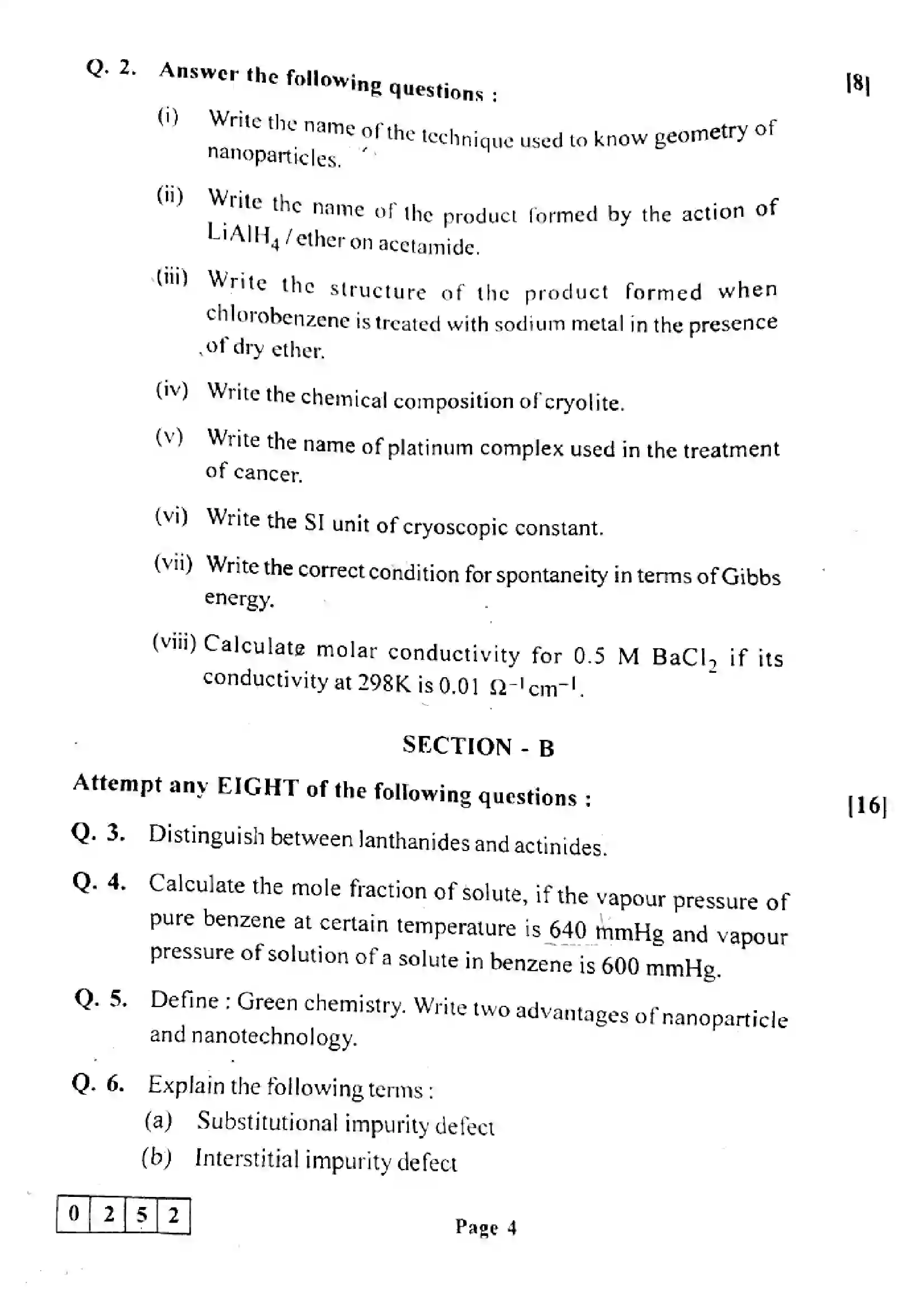 Maharashtra Board Class 12th 2023 Chemistry Previous Year Paper 4