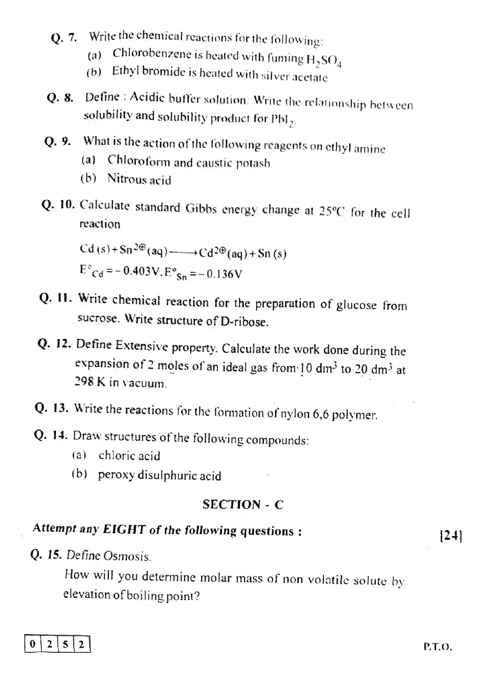 Maharashtra Board Class 12th 2023 Chemistry Previous Year Paper 5